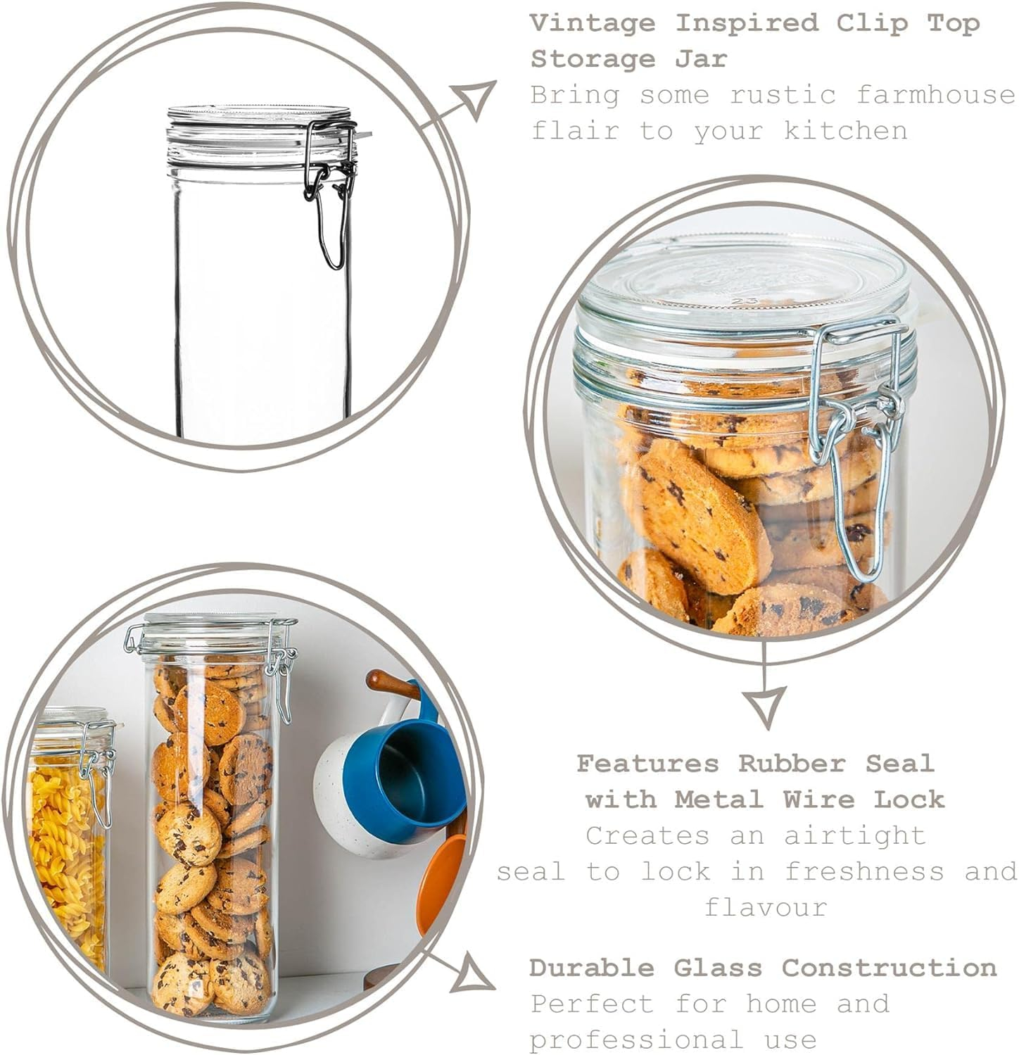 Bormioli Rocco Fido Cylinder 50.75 oz Airtight Jar (Set of 2) - BPA-Free Glass Ingredient Container - Ideal for Canning, Fermentation, Pantry Organization, Kitchen Storage - Dishwasher & Food Safe