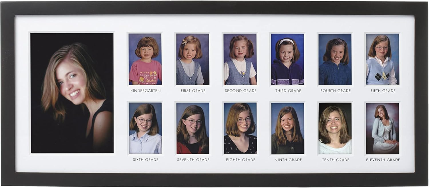 Pearhead School Days Graduation Frame, Celebrate Milestones By Sharing Photos from Kindergarten to Graduation, Graduation Party Decor, K-12 School Picture Frame, Wall Mount, 13 Photos