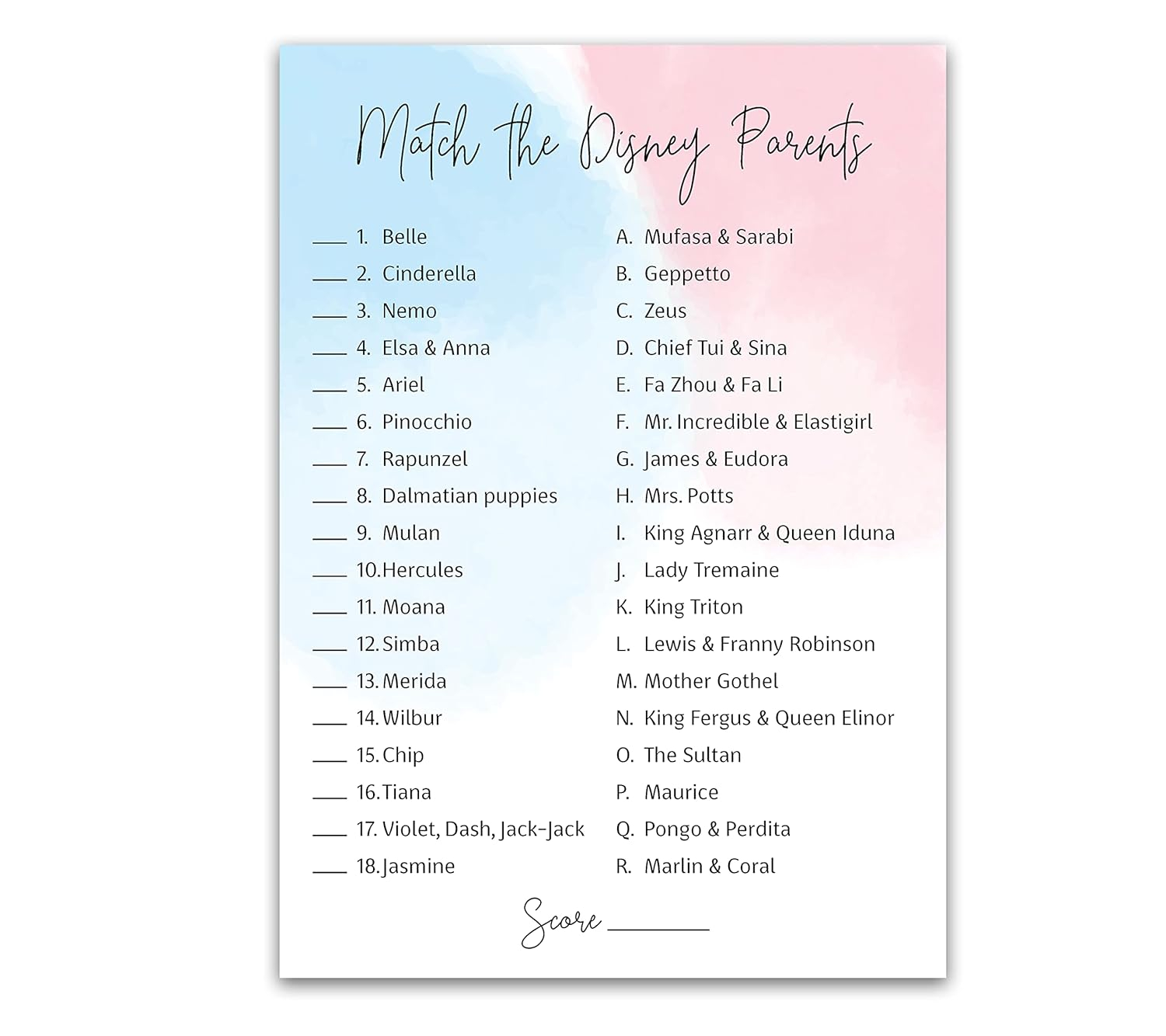 GENDER NEUTRAL Baby Shower Game — DISNEY PARENT MATCH Game — Pack of 25 — PURPLE Elephant Baby Shower Game, Match Famous Disney Parents Fun Shower Activity, Disney Star Kids Match Game, SKU G752-DPM