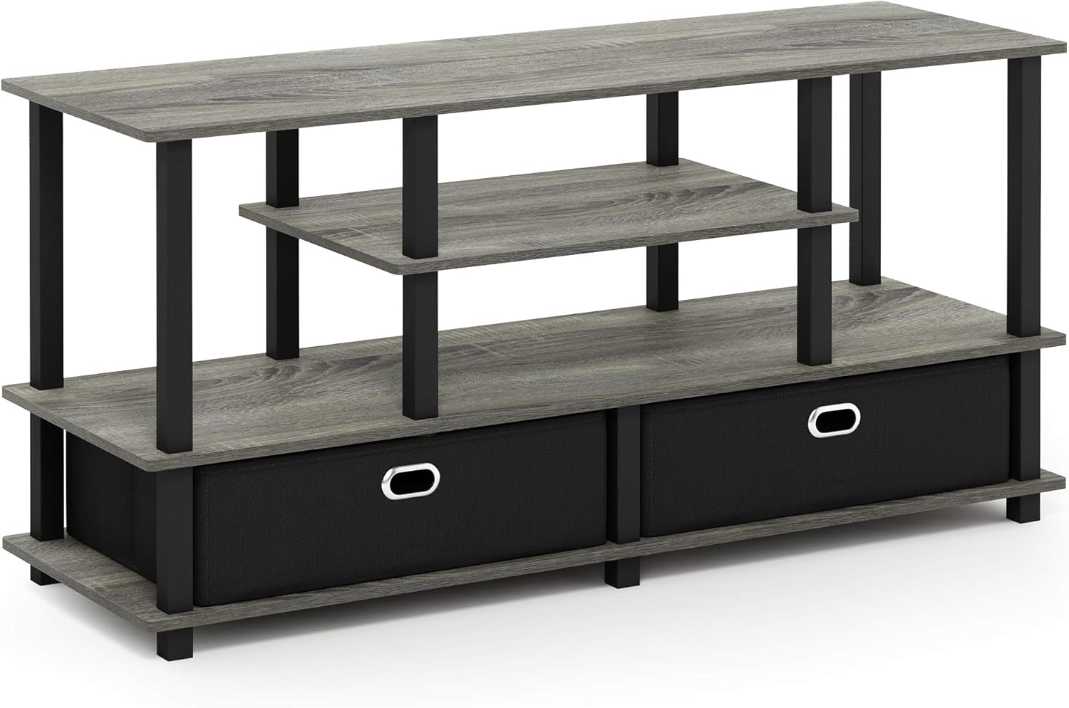Furinno JAYA Large TV Stand for up to 55-Inch TV with Storage Bin, French Oak Grey/Black