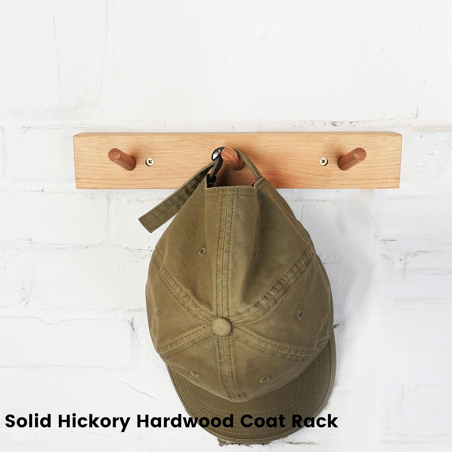 CONSDAN Coat Rack Wall Mount, USA Grown Hickory Coat Hooks with 3 Hooks, Wooden Coat Hanger Wall Mount for Hanging Coats, Jacket, Clothes, Hat, Natural Hickory