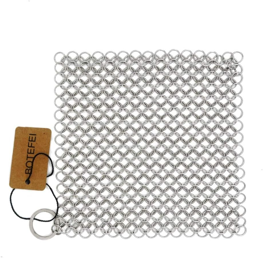 Cast Iron Cleaner 6"x6.3" 316L Stainless Steel Chainmail Scrubber for Griddle Skillet Dutch Oven Wok Stainless Steel Pot Cast Iron Pan Support Dishwasher Cleaning