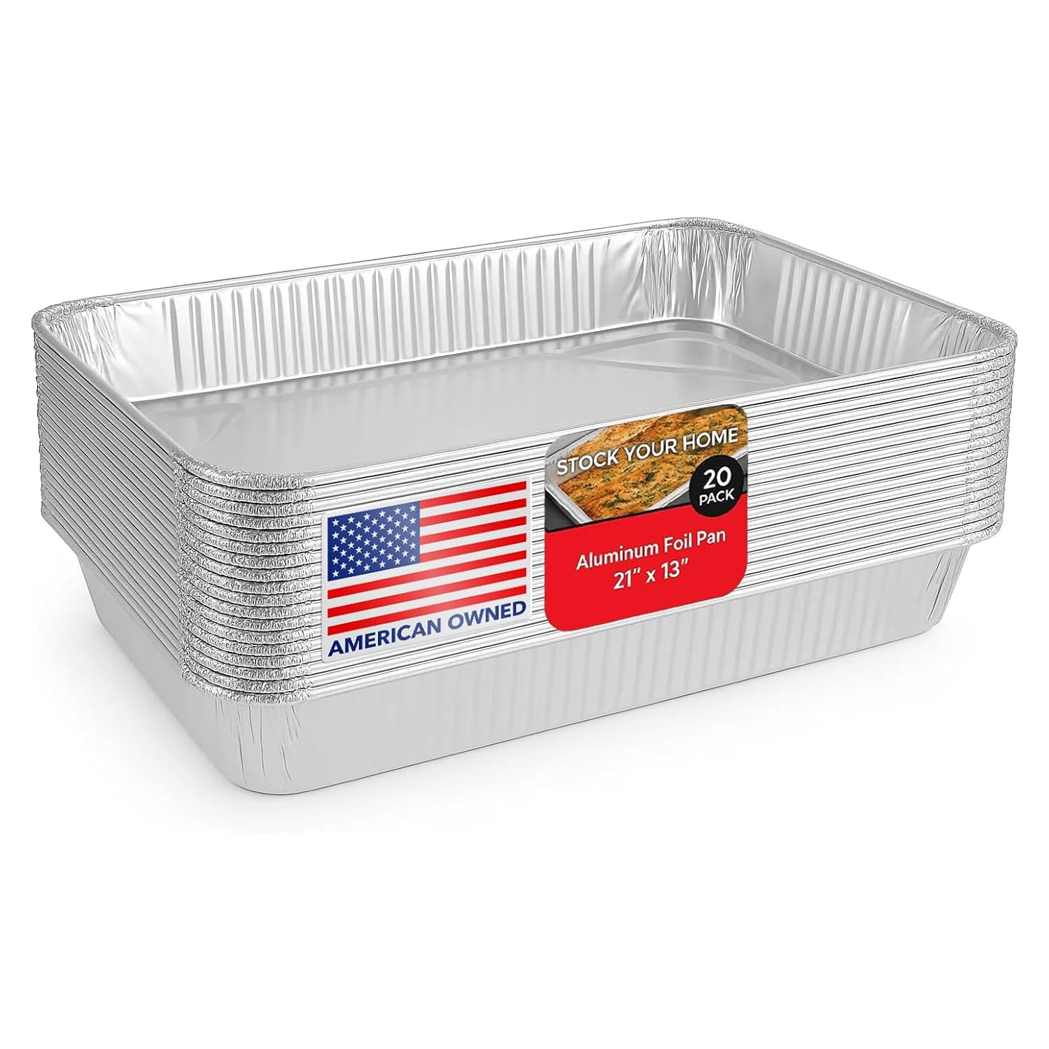 Stock Your Home 21x13" Aluminum Foil Pans (20 Piece Count) - High-Temperature Baking & Serving Trays