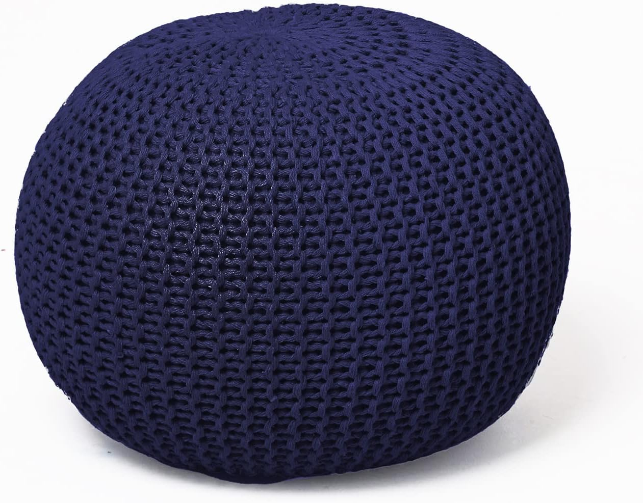 Urban Shop Round Solid Print Polyester Pouf, Blue