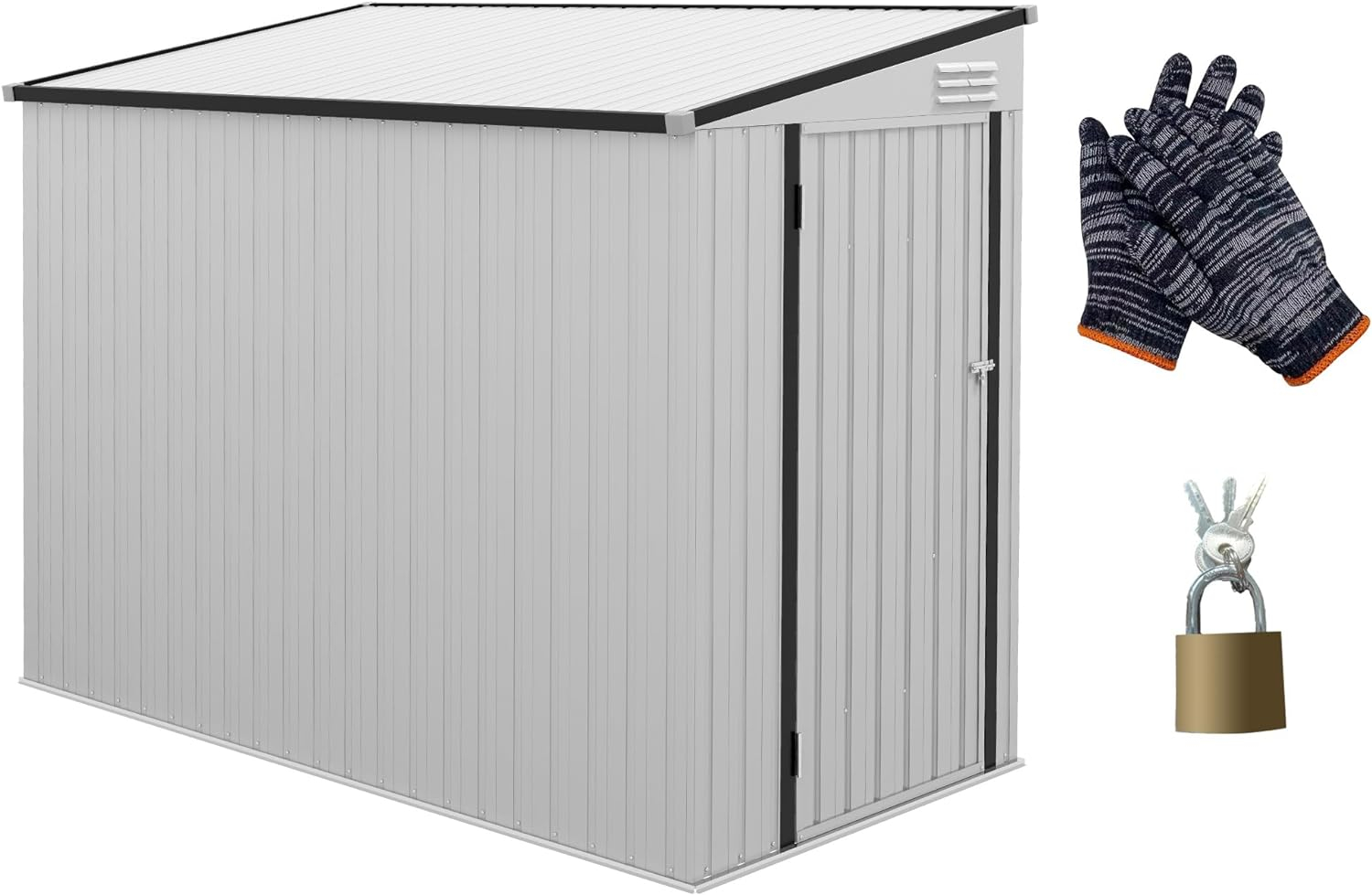 Zengpin 4' x 8' Metal Outdoor Storage Shed, Lean to Storage Shed, Garden Tool Storage House with Lockable Door and 2 Air Vents for Backyard, Patio, Lawn, White