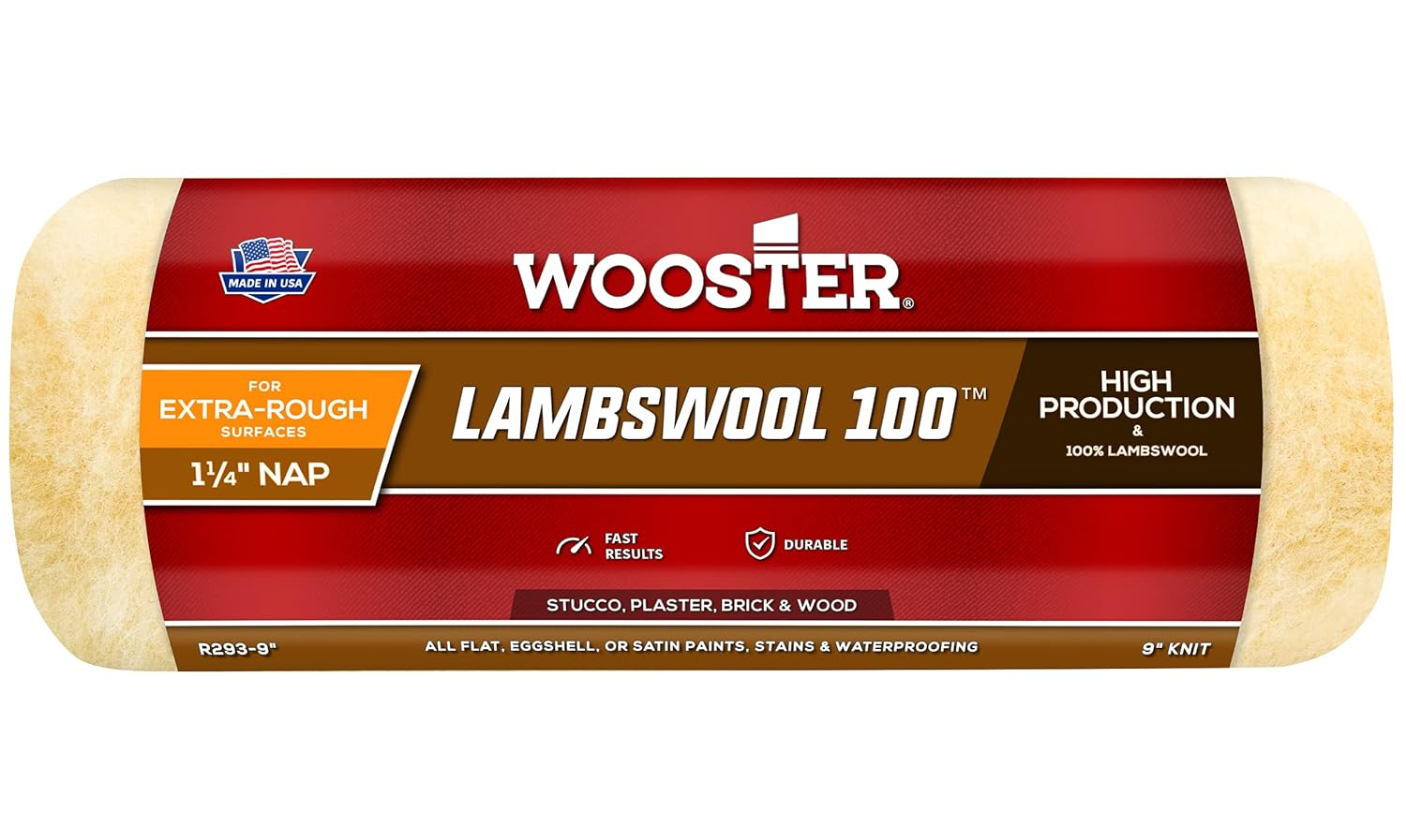 Wooster Brush R293-9 Lambswool 100 Roller Cover, 1-1/4-Inch Nap, 9-Inch