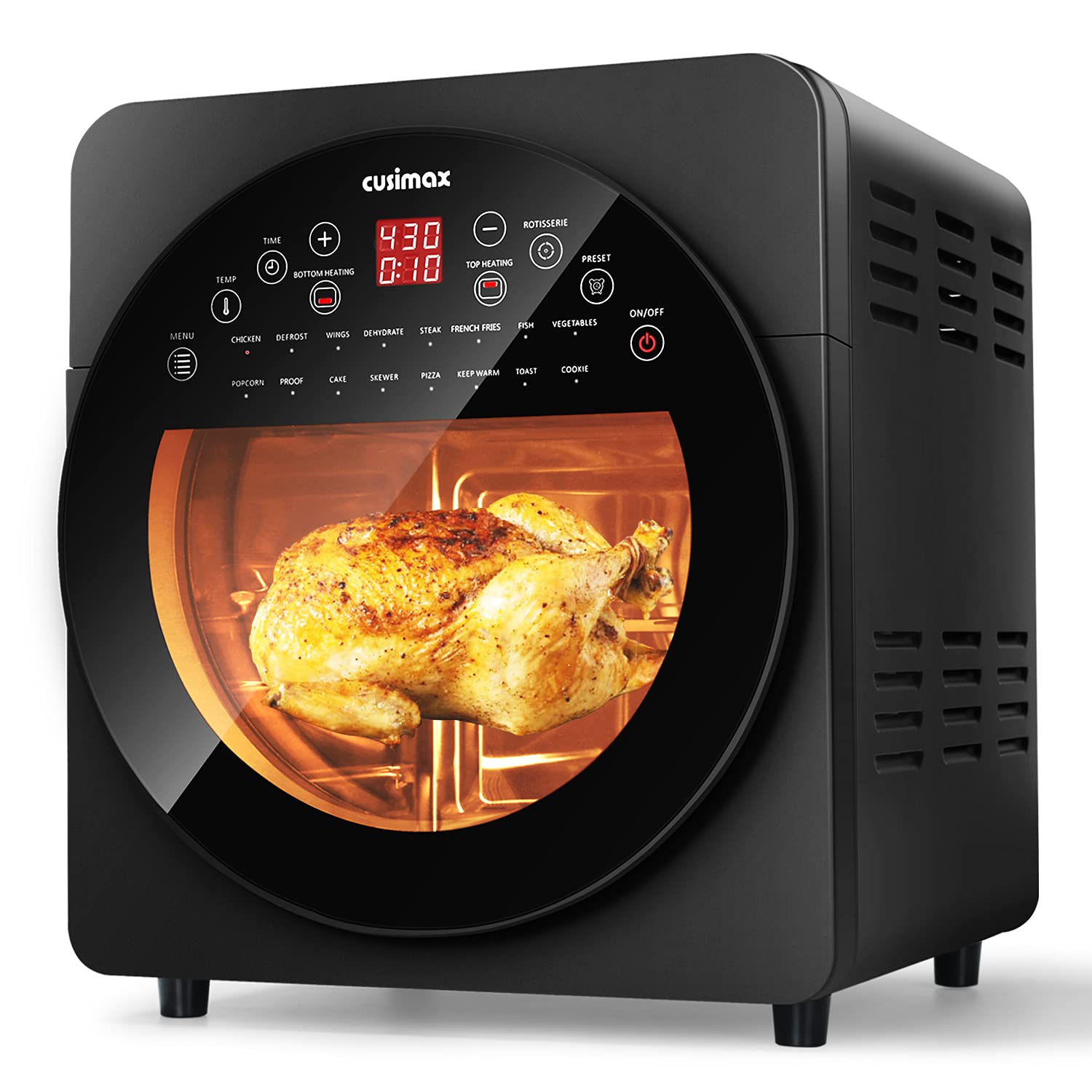 CUSIMAX Air Fryer Toaster Oven, 15.5 Quart Air Fryer Combo, 16-in-1 Air Fryer Toaster Oven, Large Convection Roaster with Rotisserie & Dehydrator, Rich Accessories, Digital Controls,Black