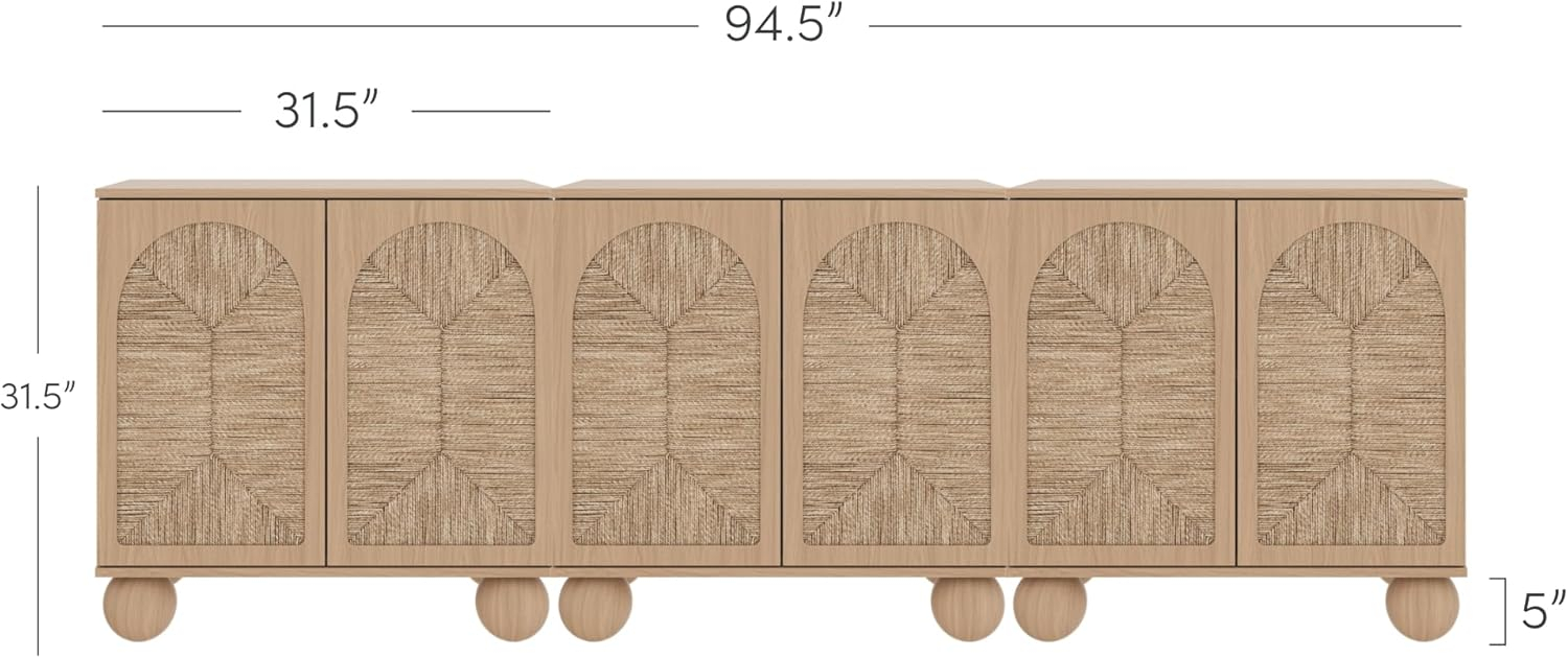 Leah Natural Seagrass and Oak Bohemian Storage Cabinet