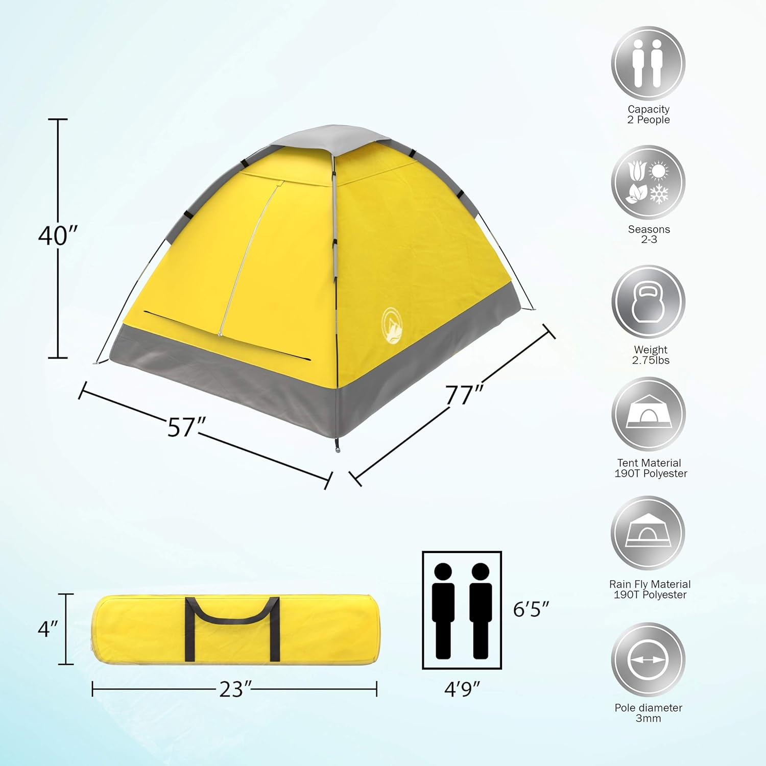 2 Person Camping Tent with Rain Fly and Carrying Bag