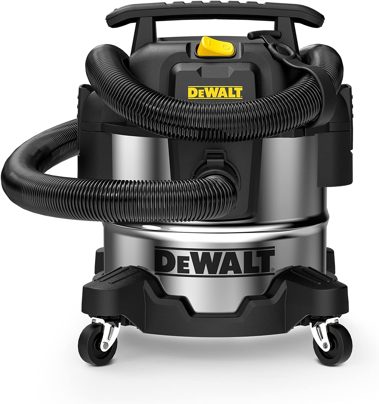DEWALT DXV05S 5 Gallon Stainless Steel Wet/Dry Vac, 4 Peak HP Shop Vacuums with Attachments, Powerful Suction, 1-7/8" Hose, DXV05S, Silver