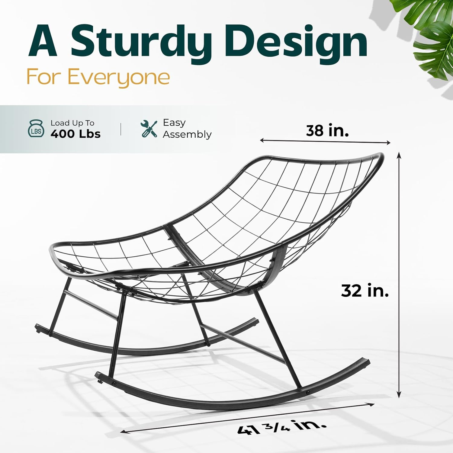 Bme Patio Rocking Chair Outdoor and Indoor, Modern Metal Lounge Rocker with Thick 7'' Cushion, 400lbs Capacity, Ergonomic Design, Easy Assembly, Grey Cushion - Black Matte Rocker