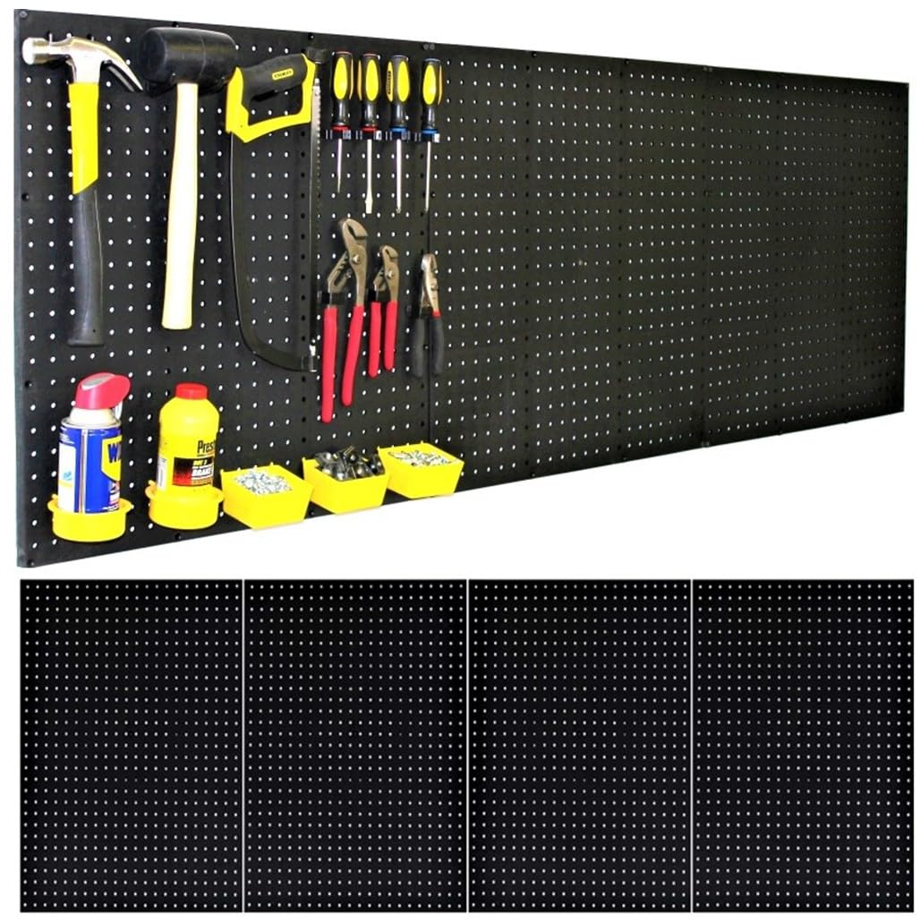 WallPeg Plastic Pegboard Panels, 96" Wide Garage Tool Pegboard, Black