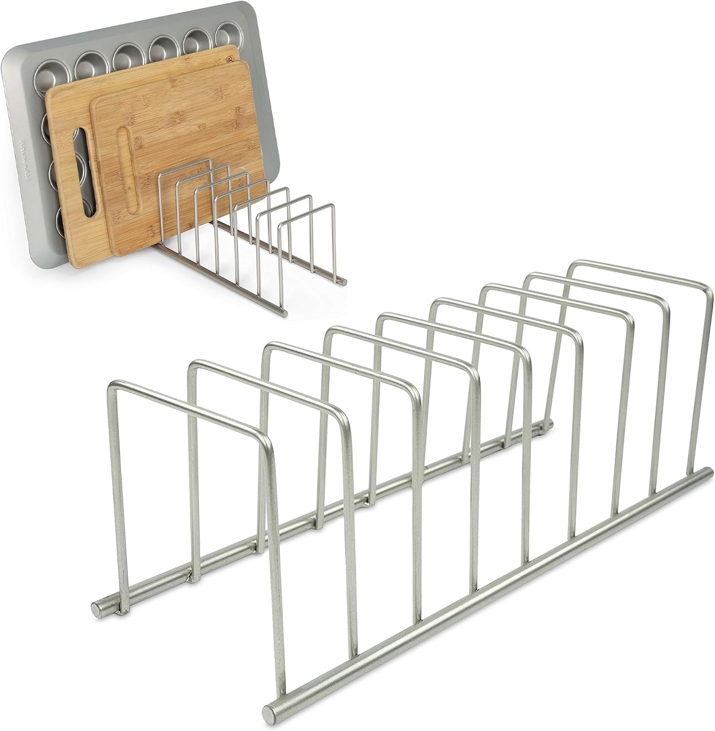 Spectrum Diversified Euro Steel Kitchen Lid and Dish Rack Holder Organizer, Satin Nickel