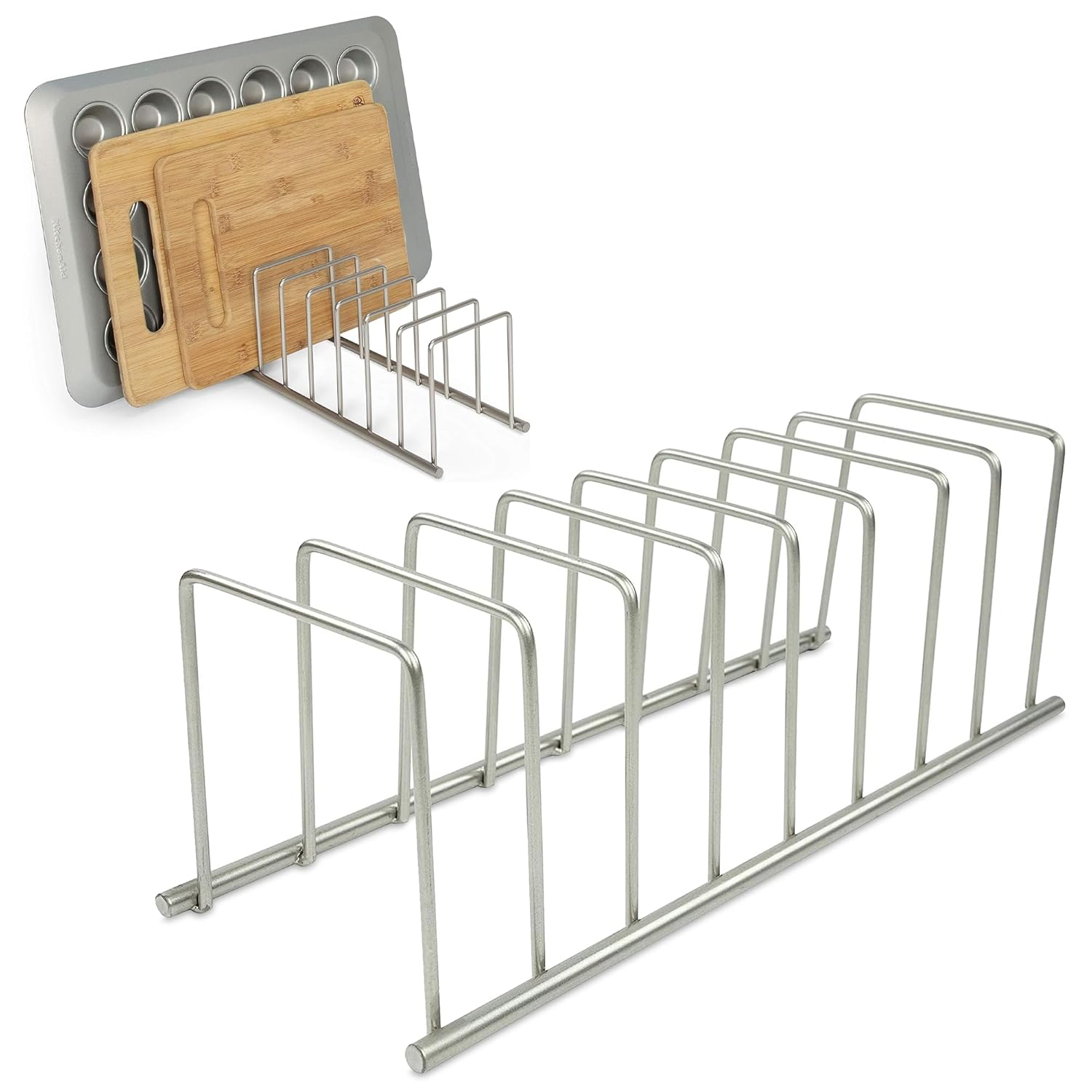 Spectrum Diversified Euro Steel Kitchen Lid and Dish Rack Holder Organizer, Satin Nickel