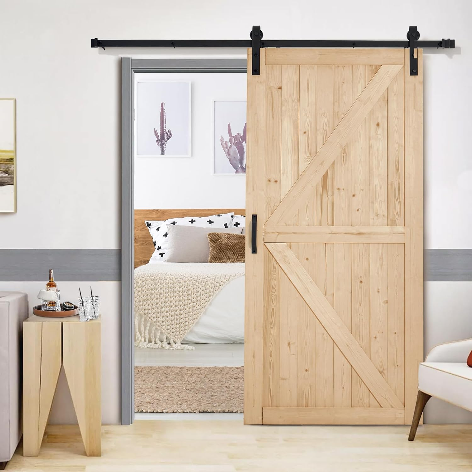 Spruce Sliding Barn Door Apply to Interior Rooms & Storage Closet,42in x 84in