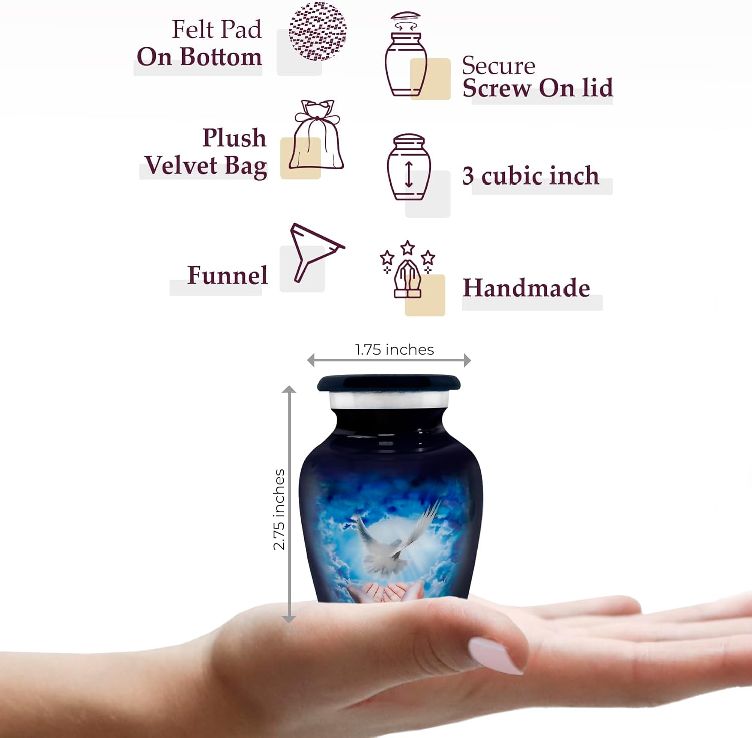 Trupoint Memorials Small Urns for Human Ashes Keepsake, Decorative Mini Cremation Urn for Adult Men & Women – Set of 4, Blue Dove