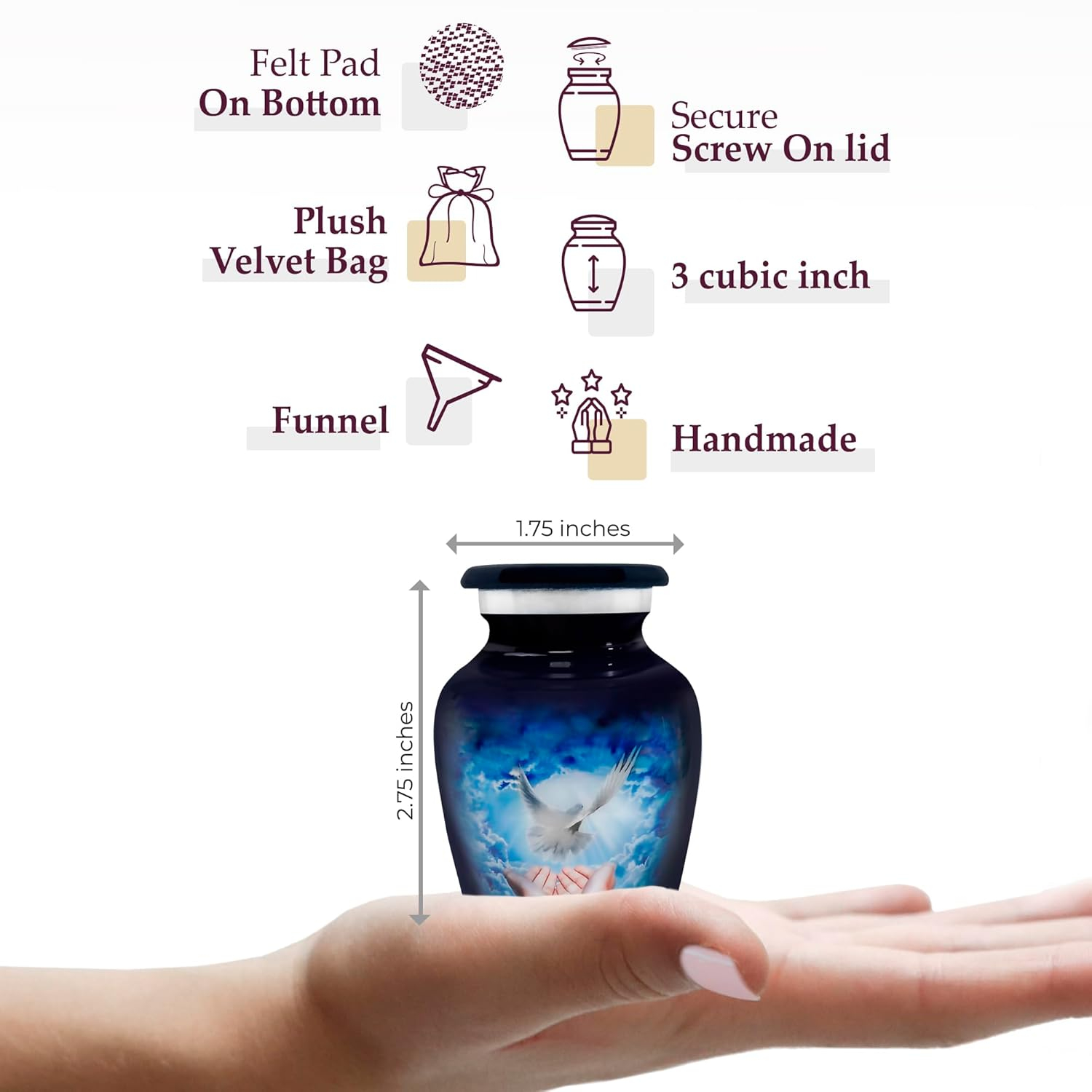 Trupoint Memorials Small Urns for Human Ashes Keepsake, Decorative Mini Cremation Urn for Adult Men & Women – Set of 4, Blue Dove