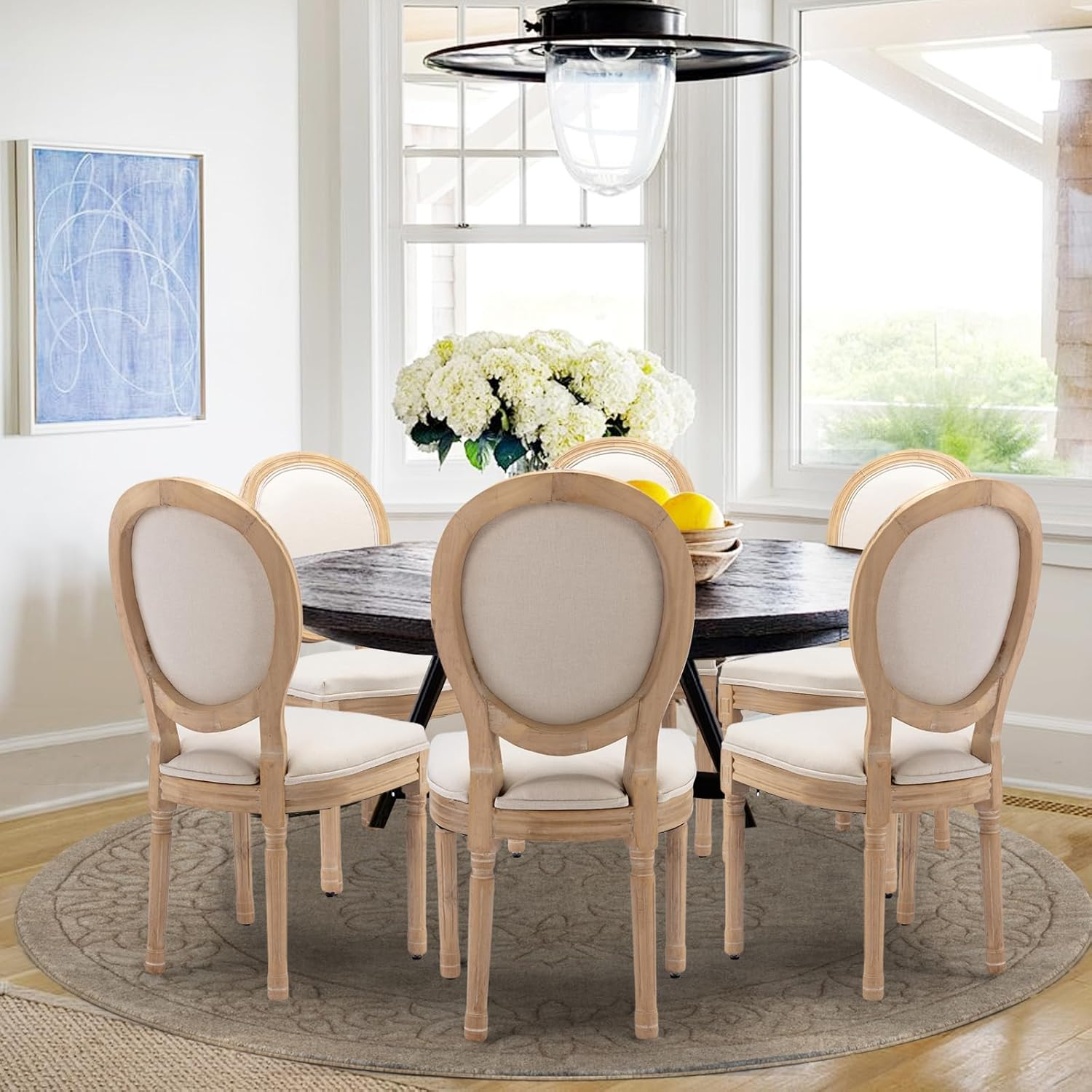 SoarFlash French Dining Chairs Set of 6, Vantage Dining Chair with Round Back, Farmhouse Country Dining Chair for Kitchen,Bedroom,Beige