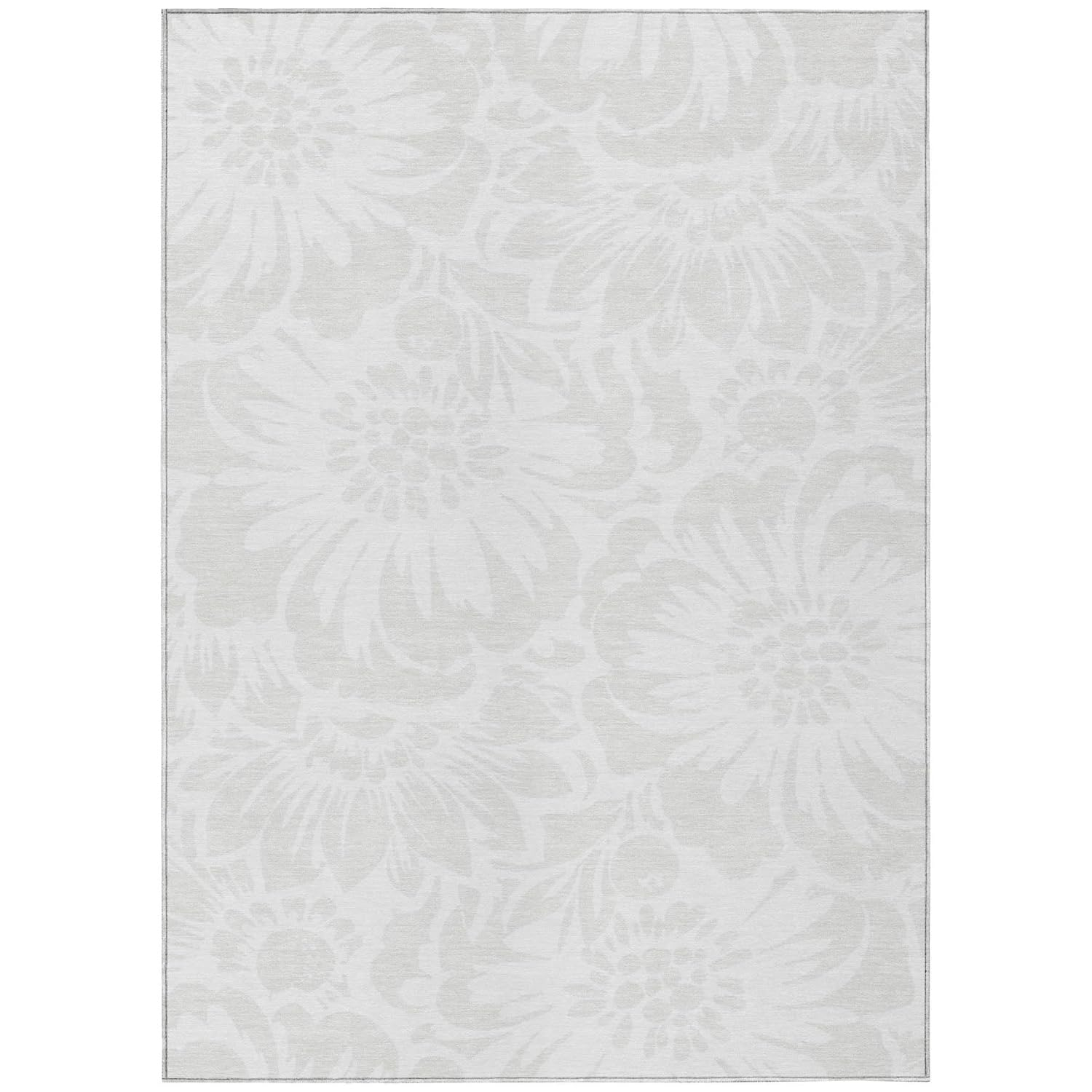 Ivory Floral Synthetic Washable Rectangular Rug 2'6" x 3'10"