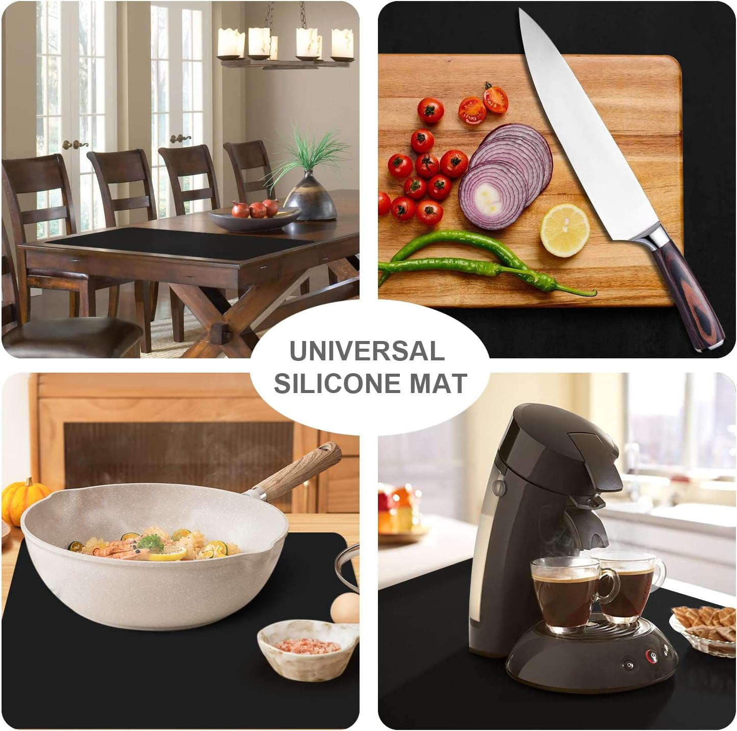 Food Grade Silicone Mats for Kitchen Counter - Countertop Protector Mat Heat Resistant Mat for Air Fryer, Non-Slip Kids Dinner Table Placemat, Nonstick Silicone Mat for Pastry, Baking, Black 1 Pack