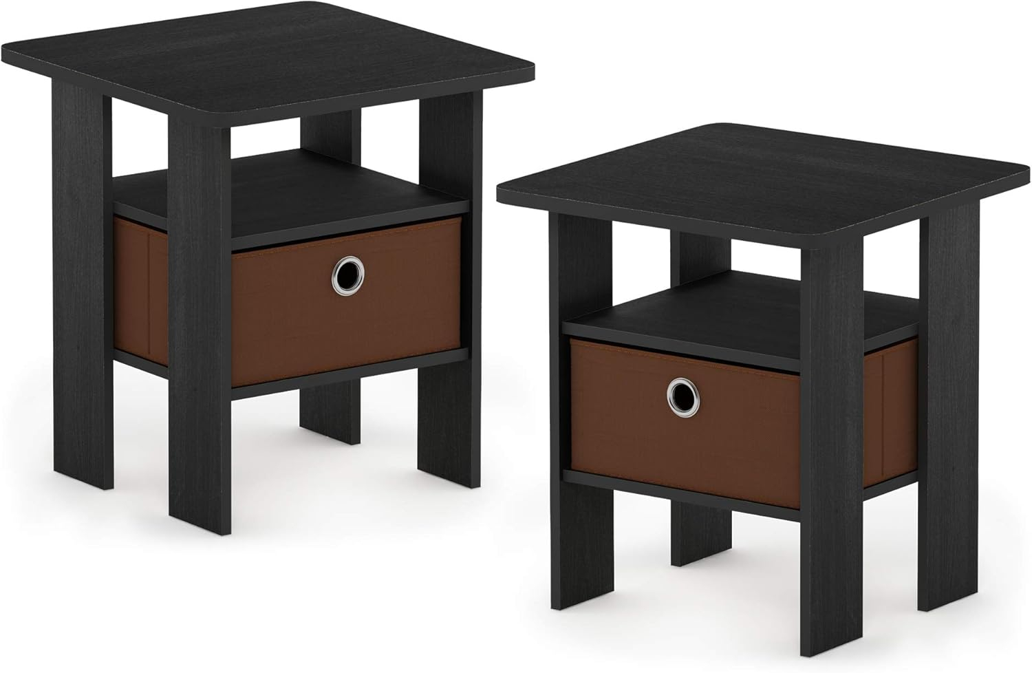 Furinno Andrey End Table Nightstand with Bin Drawer Set of 2, Multiple Colors