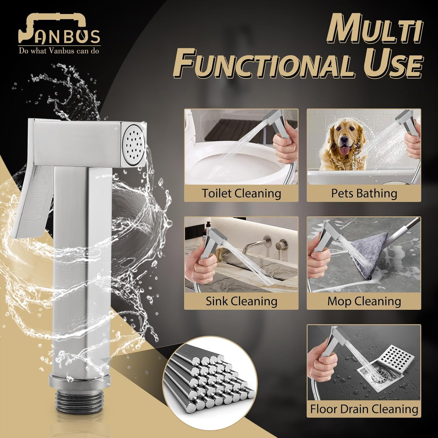 AWZTOO Handheld Bidet Sprayer Stainless Steel Brushed Nickel Bidet Hand Held Sprayer for Toilet Shattaf Toilet Attachment