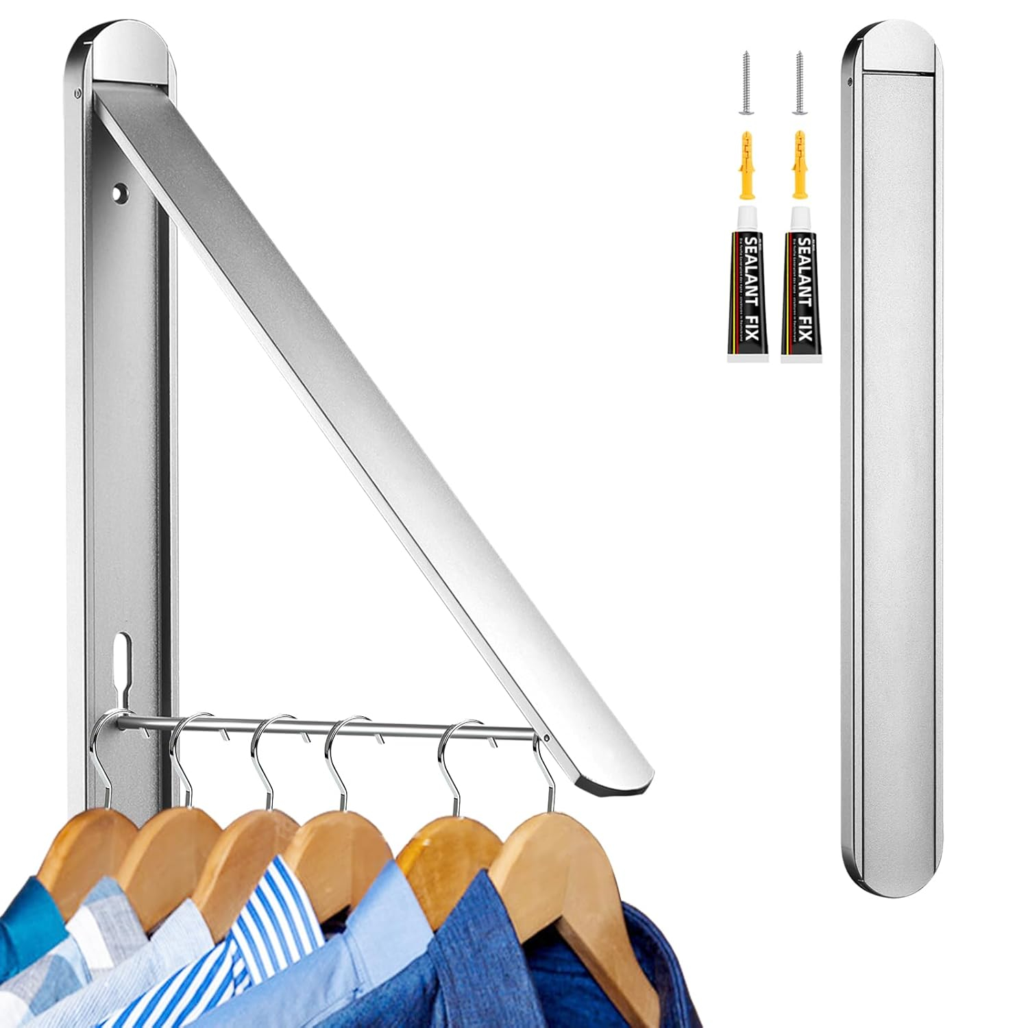Clothes Drying Rack for Small Laundry Rooms, Clothes Drying Rack Folding Indoor, Wall Mounted Clothes Rack Foldable, (Aluminum, Silver)