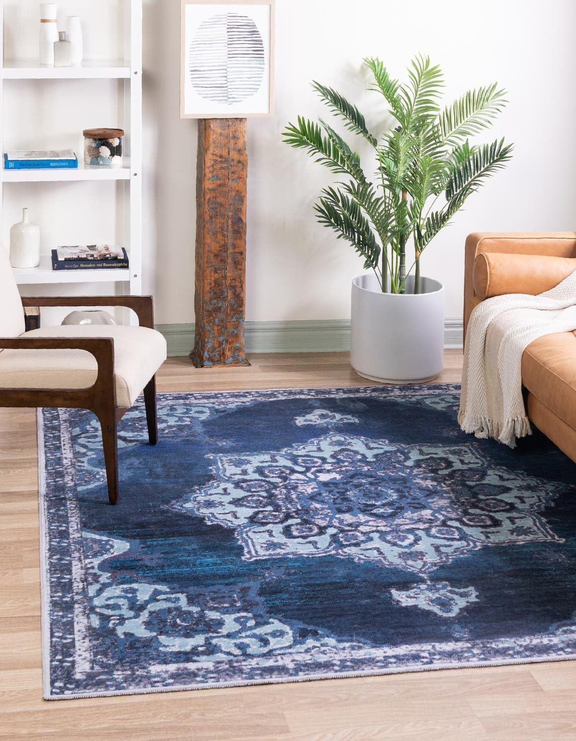 Rugs.com Francesca Collection Washable Rug – 10 Ft Square Navy Blue Flatweave Rug Perfect For Living Rooms, Kitchens, Entryways
