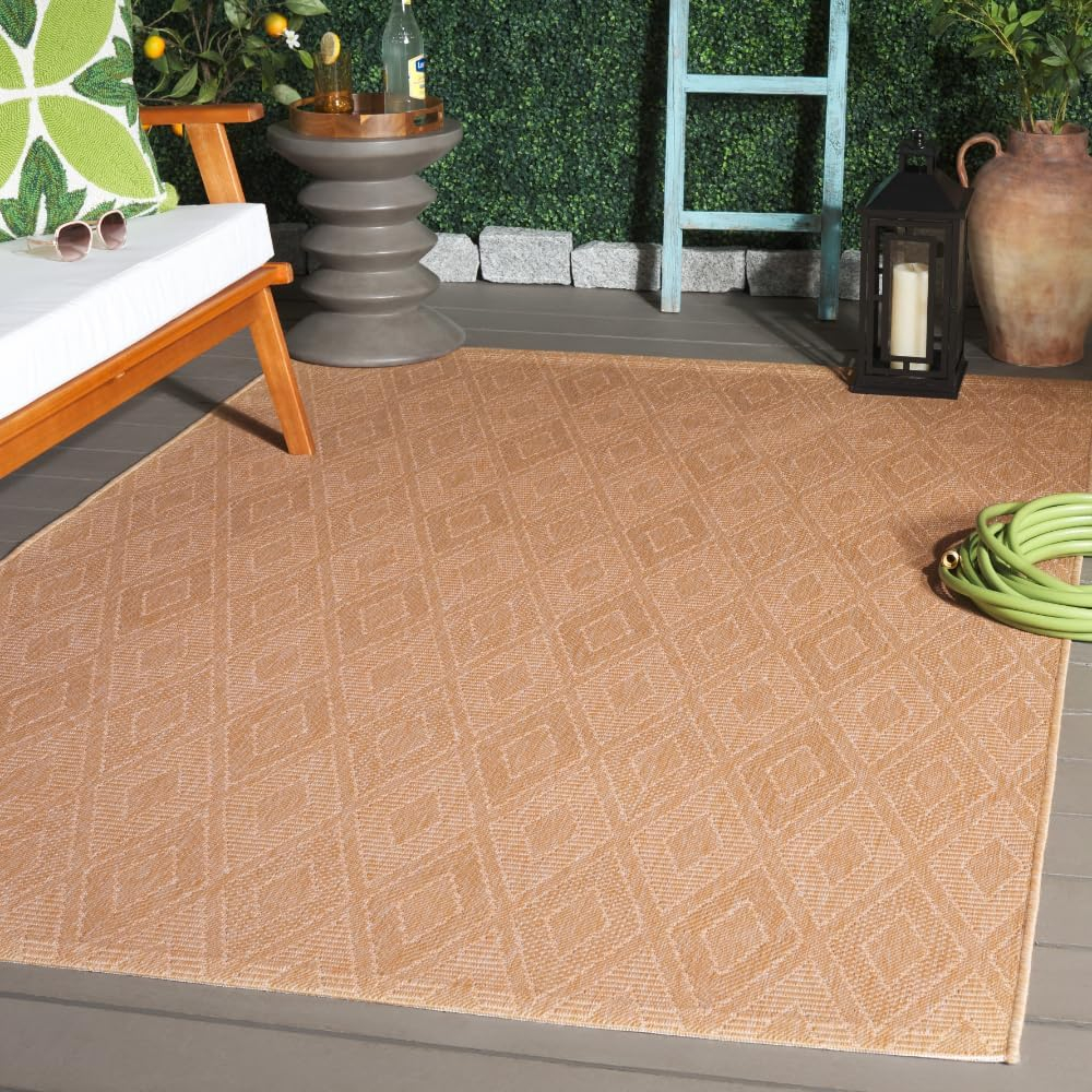 SAFAVIEH Courtyard Teodor Geometric Diamonds Indoor/Outdoor Area Rug, 5'3" x 7'7", Natural
