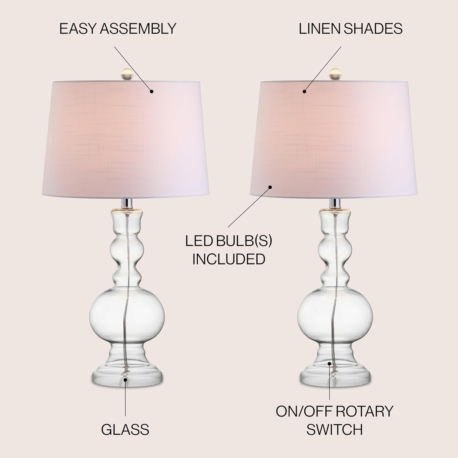JONATHAN Y JYL1061B-SET2 Set of 2 Table Lamps Genie 28.5" Glass LED Table Lamp Contemporary Transitional Bedside Desk Nightstand Lamp for Bedroom Living Room Office College Bookcase, Clear