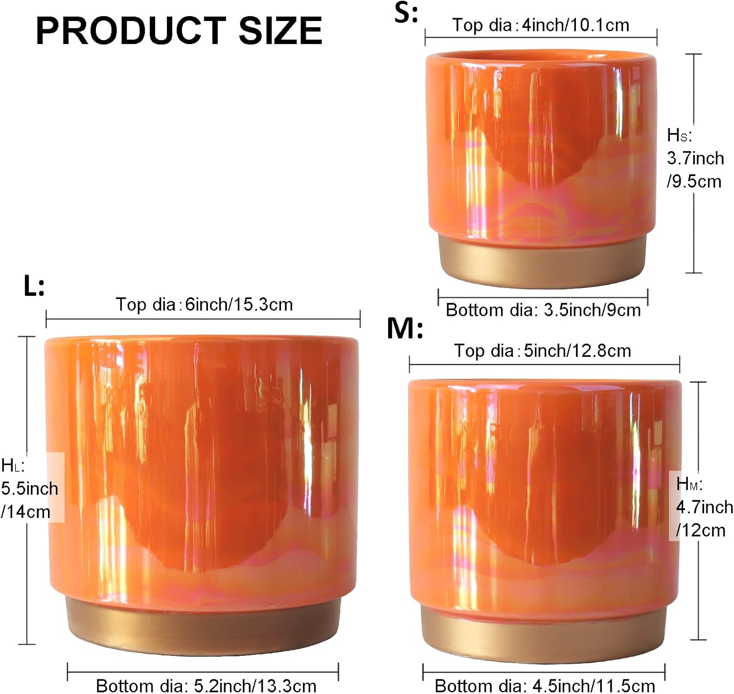 Gepege Ceramic Indoor Pots for Plants, Rainbow Pearl Glaze Planter with Drainage Hole, 6.0 inch+5.0 Inch+4.0 Inch. Orchid Flower Pots