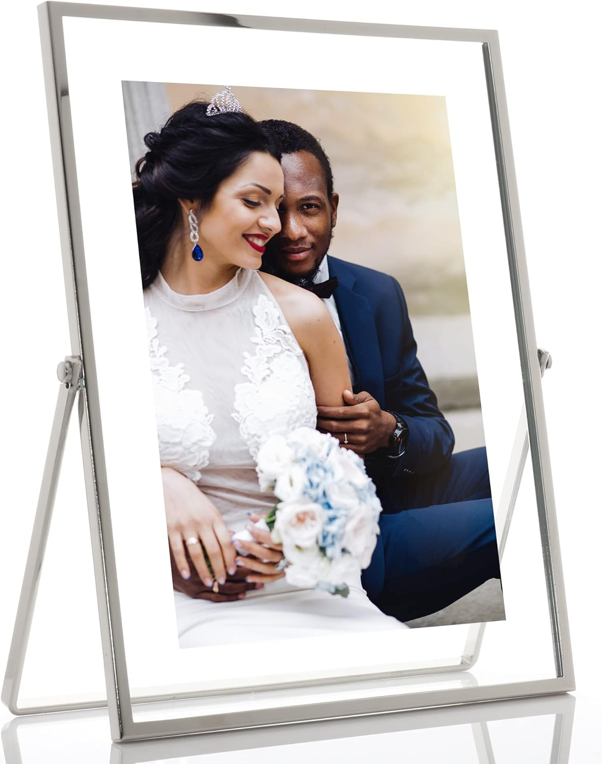 5x7 Silver Metal Easel Float Picture Frame