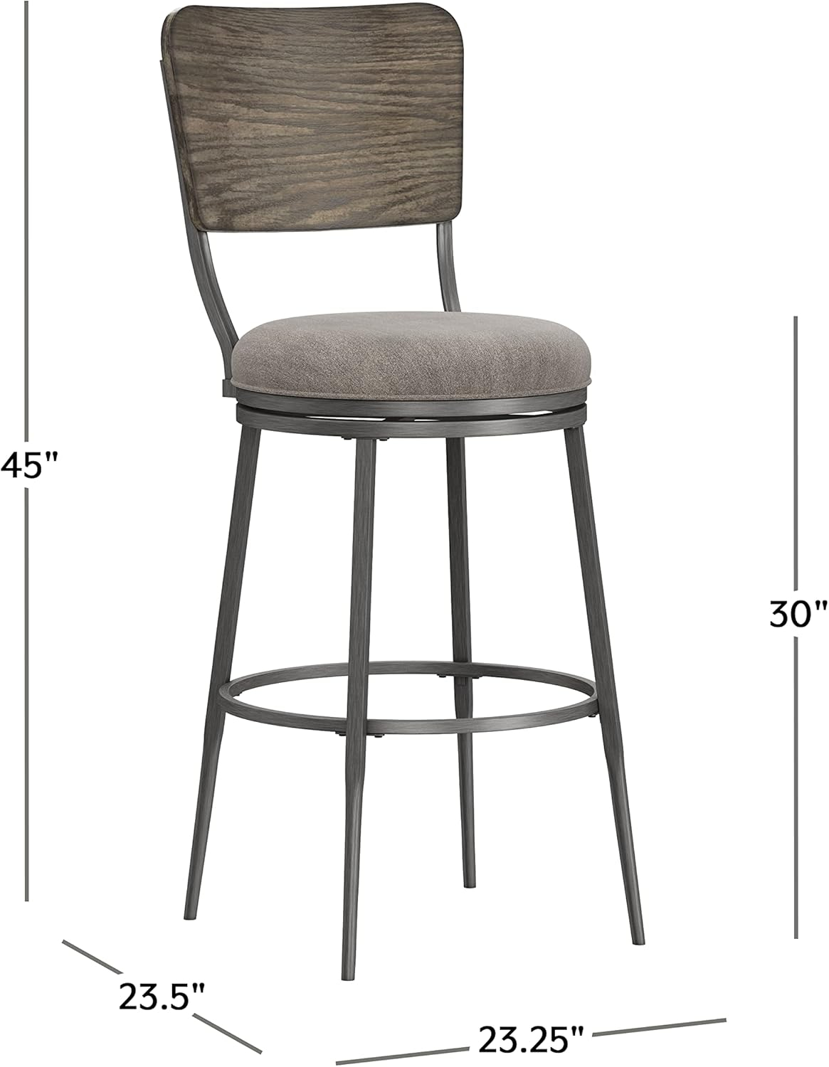 Hillsdale, Garren Metal Bar Height Swivel Stool with Wood Panel Back, Rubbed Pewter
