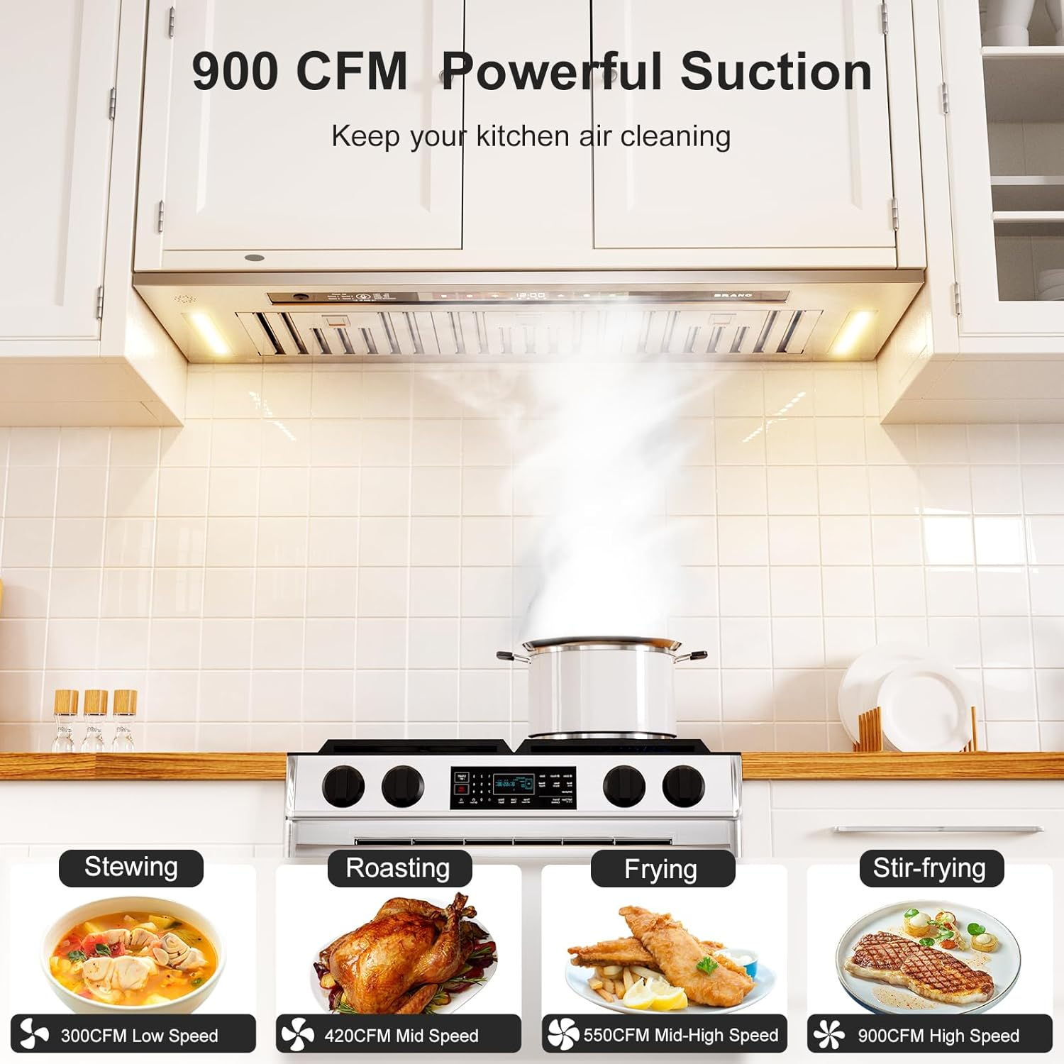 36 in. 900 CFM Convertible Insert Range Hood Stainless Steel with Charcoal Filter Voice/Gesture/Touch Control