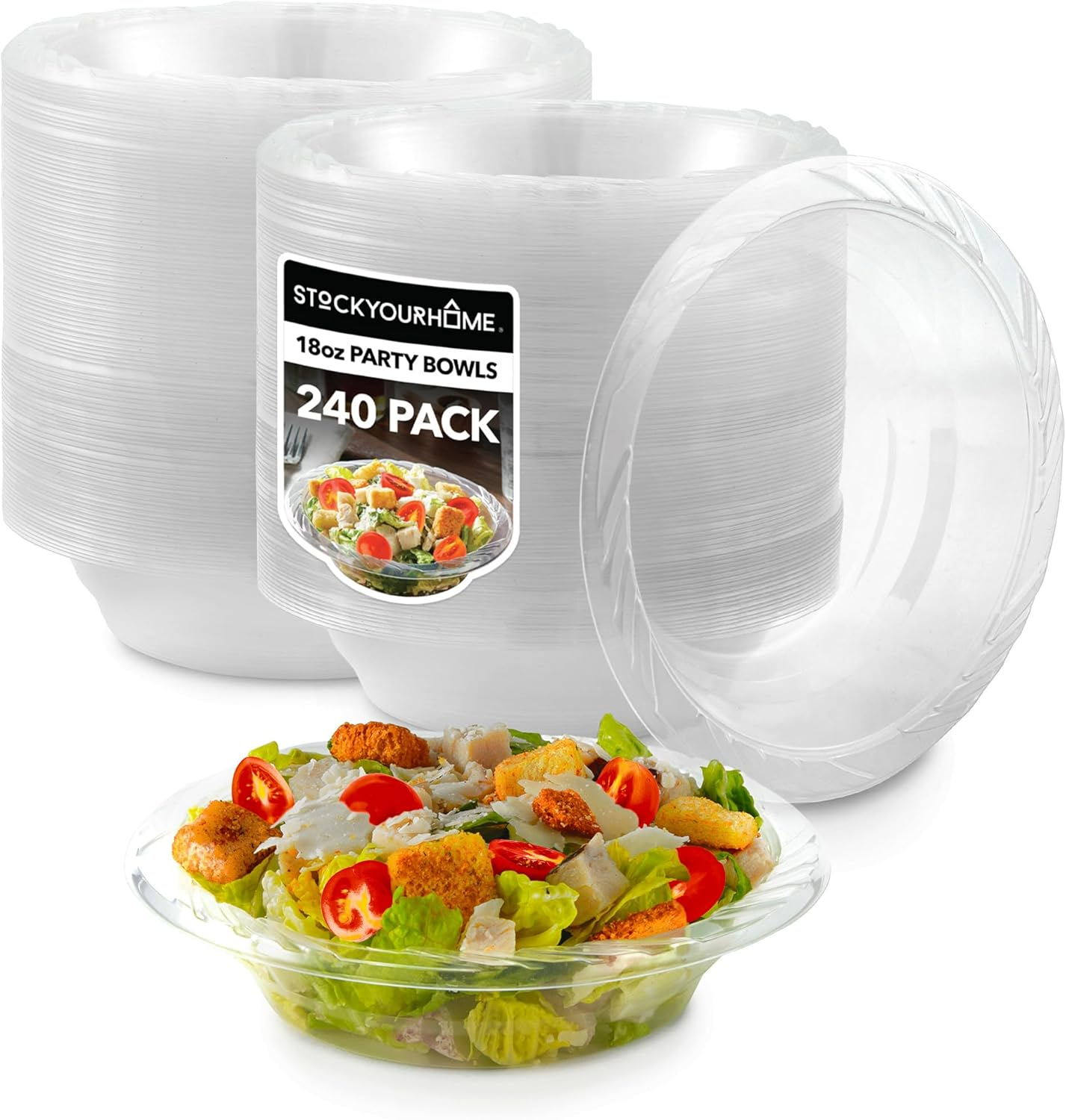 Elegant Clear Disposable Plastic Bowls for Parties, 18 oz, 240 Count