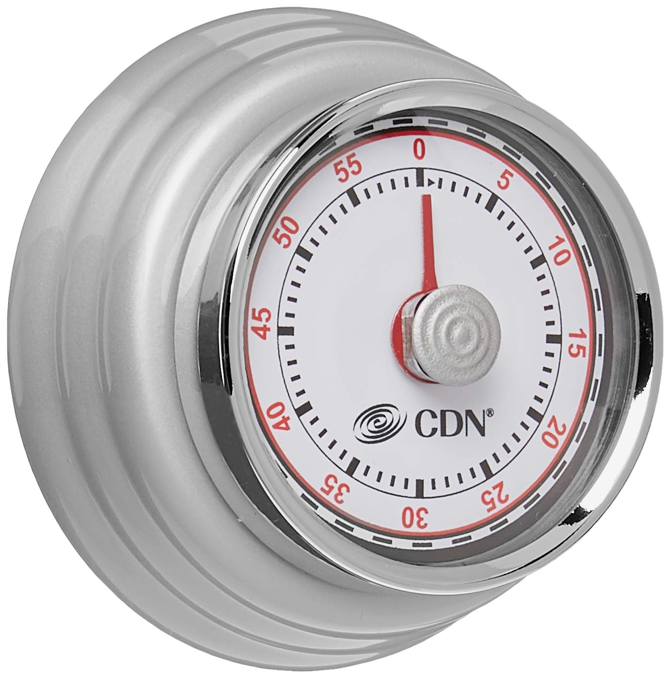 Compact Silver Mechanical Kitchen Timer with Anti-Slip Magnet