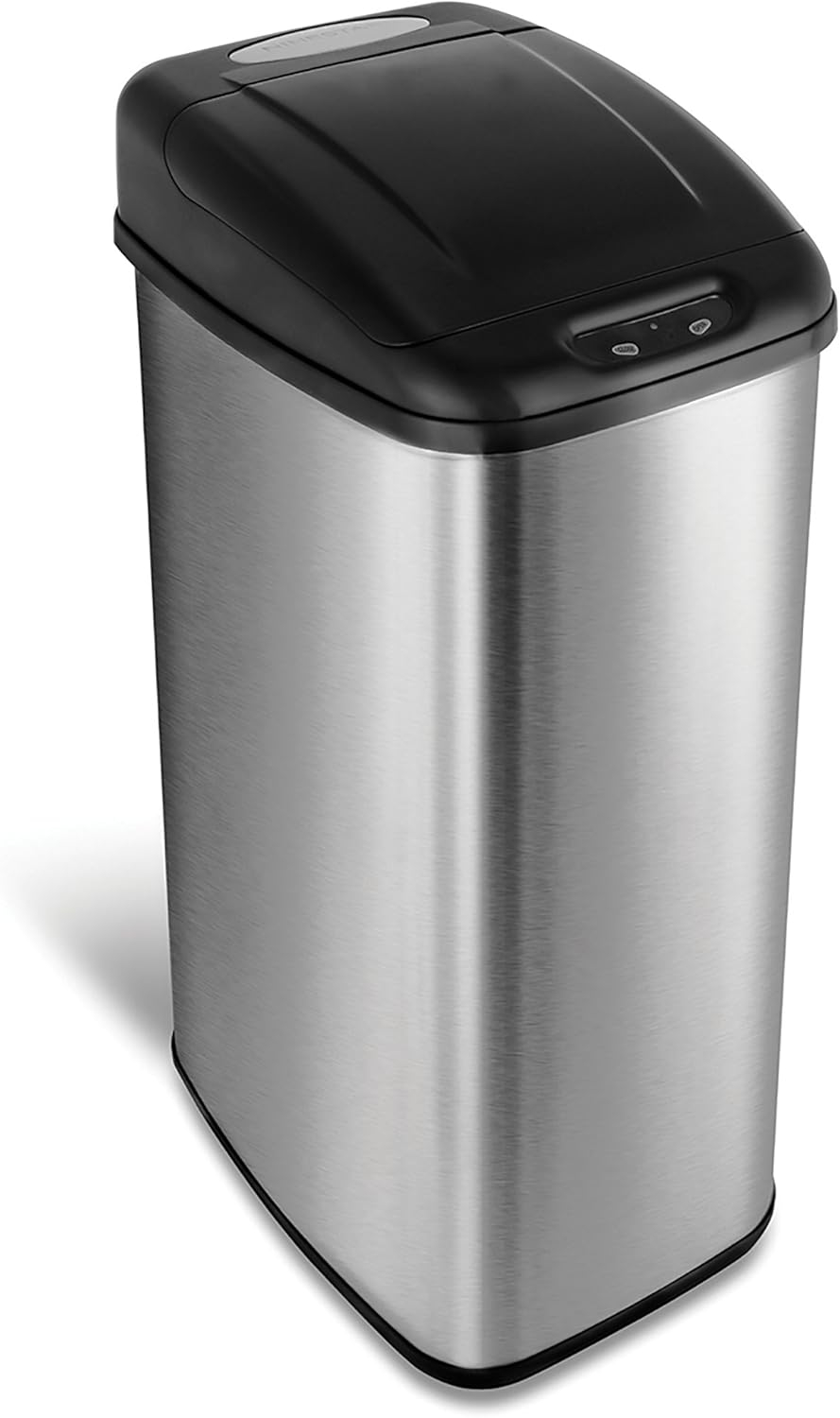 13 Gallon Stainless Steel Touchless Motion Sensor Trash Can with Black Lid