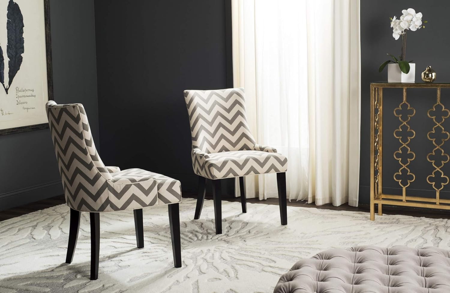 Ivory Linen Upholstered Parsons Side Chair with Gold Nailhead Trim