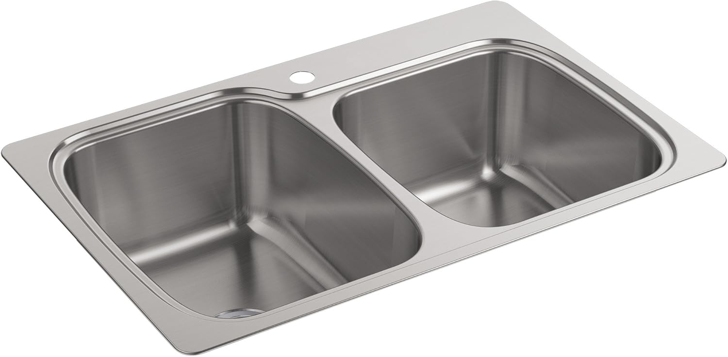 Kohler K-75791-1 Verse 33" Double Basin Drop-In Or Undermount Stainless Steel Kitchen Sink