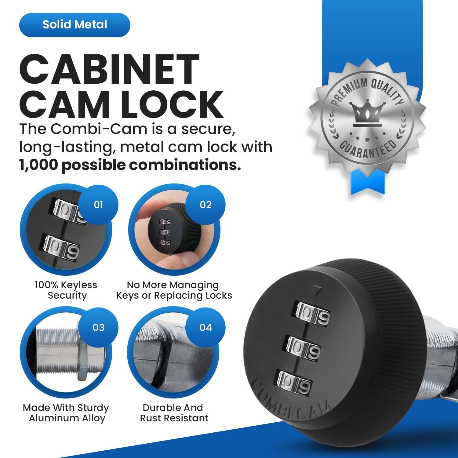 Black Zinc Keyless Combination Cam Lock for Cabinets and Drawers