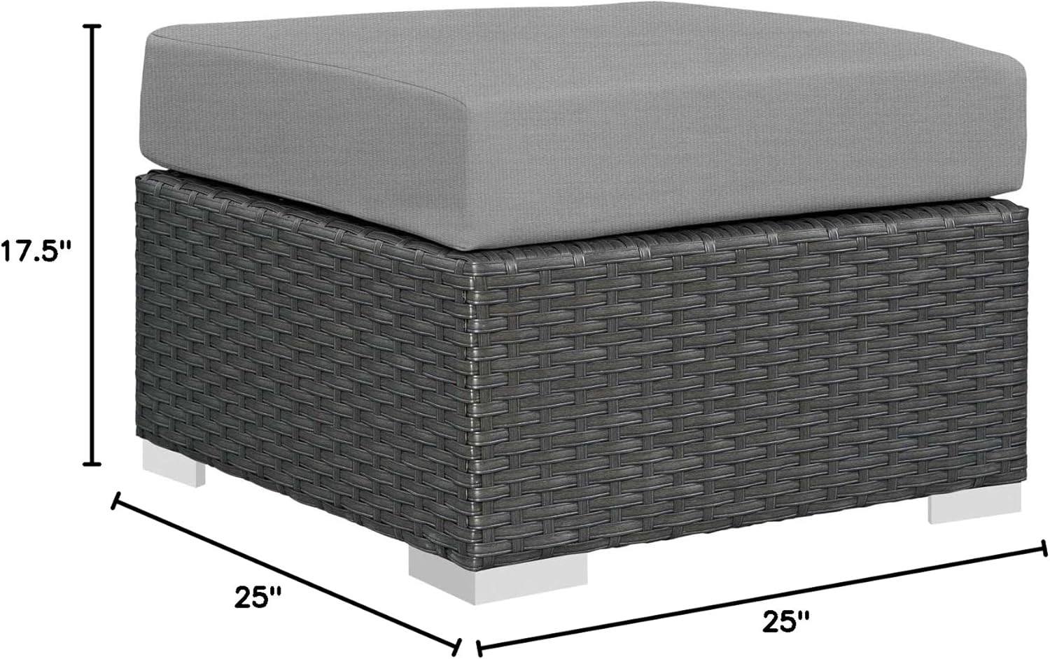 Modway Sojourn Aluminum and Rattan Patio Ottoman in Canvas/Gray