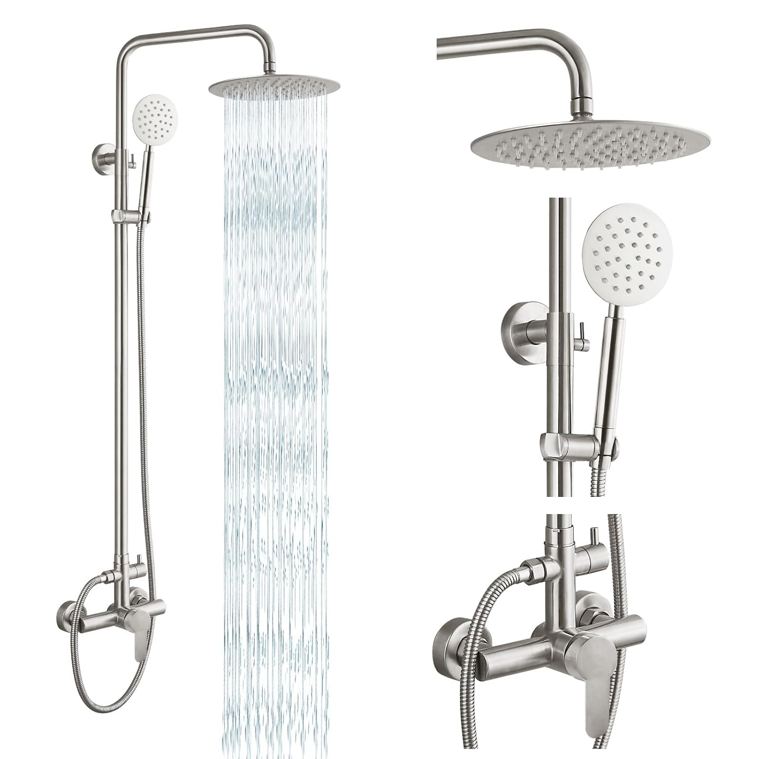 gotonovo SUS304 Outdoor Shower Fixture High Pressure Shower System Wall Mount 2 Dual Function Single Handle Shower Kit with 8 Inch Shower Head and Handheld Spray Shower Faucet Combo, Matte Black