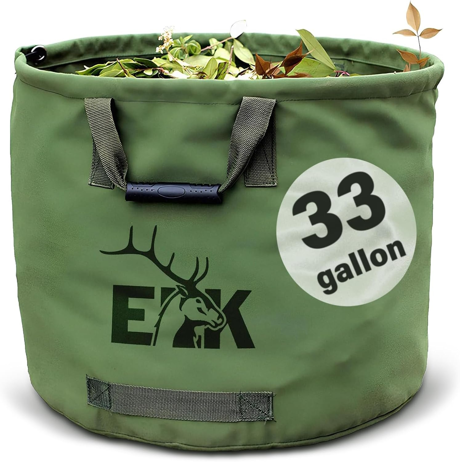 ELK 33-Gallon Multipurpose Garden Leaf Waste Bag - Durable Canvas for Yard Cleaning, Harvesting, and Storage - Heavy Duty with Rubber Handles and PVC Elastic Bone