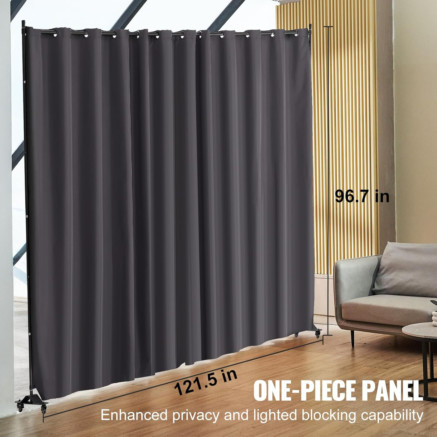 VEVOR Room Divider, Portable Panel Room Divider with Wheels Curtain Divider Stand, Freestanding Partition Divider Privacy Screen for Office, Bedroom, Dining Room, Study, Grey