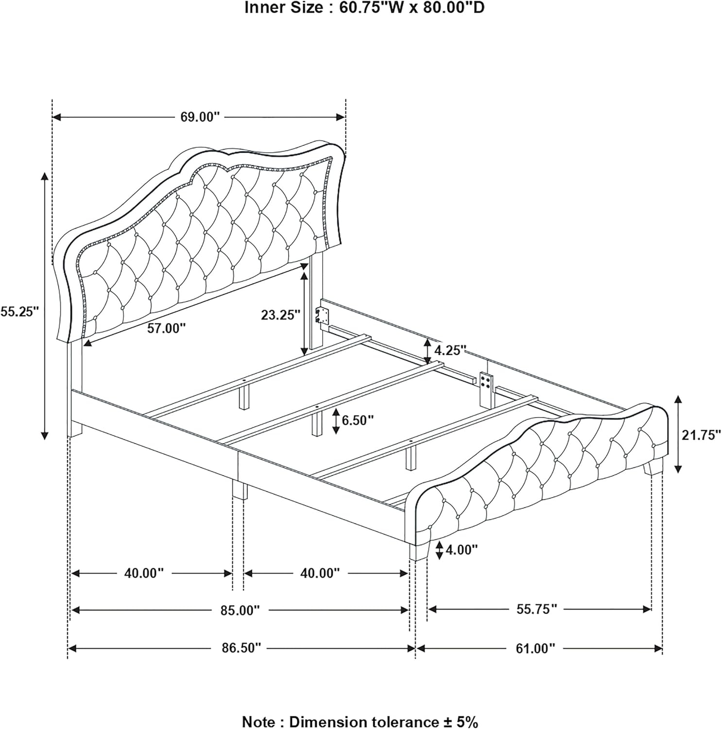 Bella Upholstered Tufted Panel Bed Grey