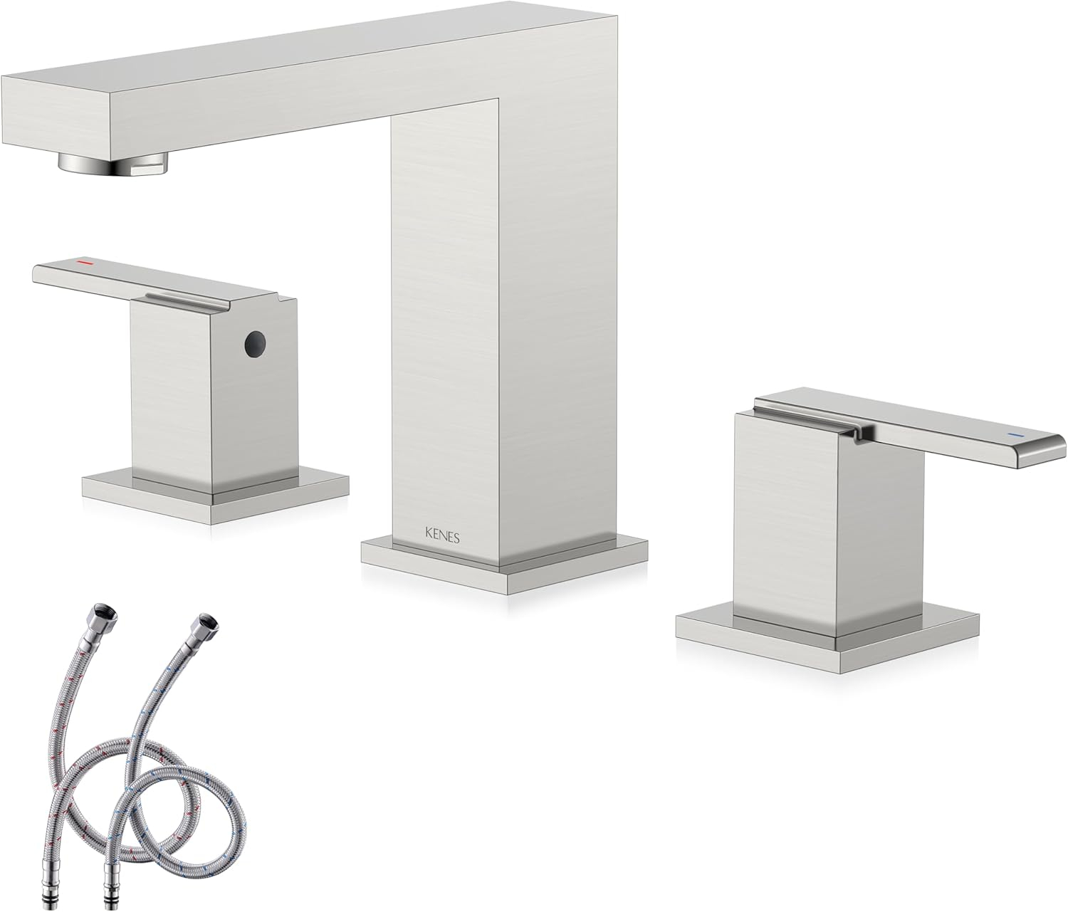 KENES 2 Handle Widespread Bathroom Faucets Brushed Nickel, Bathroom Sink Faucet 3 Hole Vanity Faucet with Lead-Free Supply Hose, KE-9050