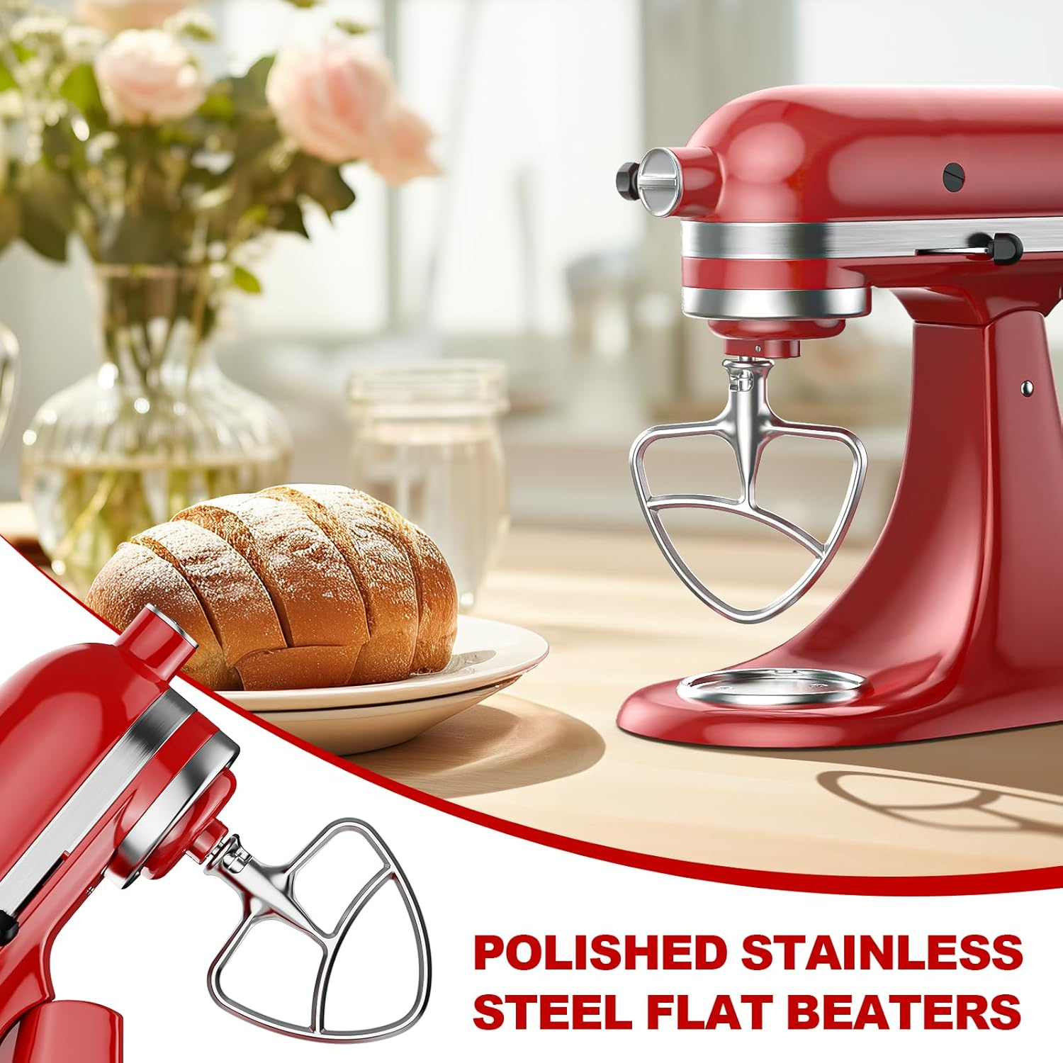Stainless Steel Flat Beater for KitchenAid Mixer, Paddle Attachment for Tilt-Head Stand Mixer Fits 4.5-5 QT Mixing Bowl, Beater Replacement, Dishwasher Safe by GVODE