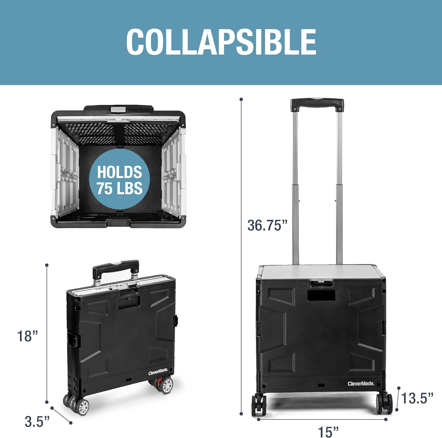 CleverMade Wheeled Storage Crate, 35L Capacity, Lockable Lid, Durable Polypropylene, 4 Wheels, Black/Cream