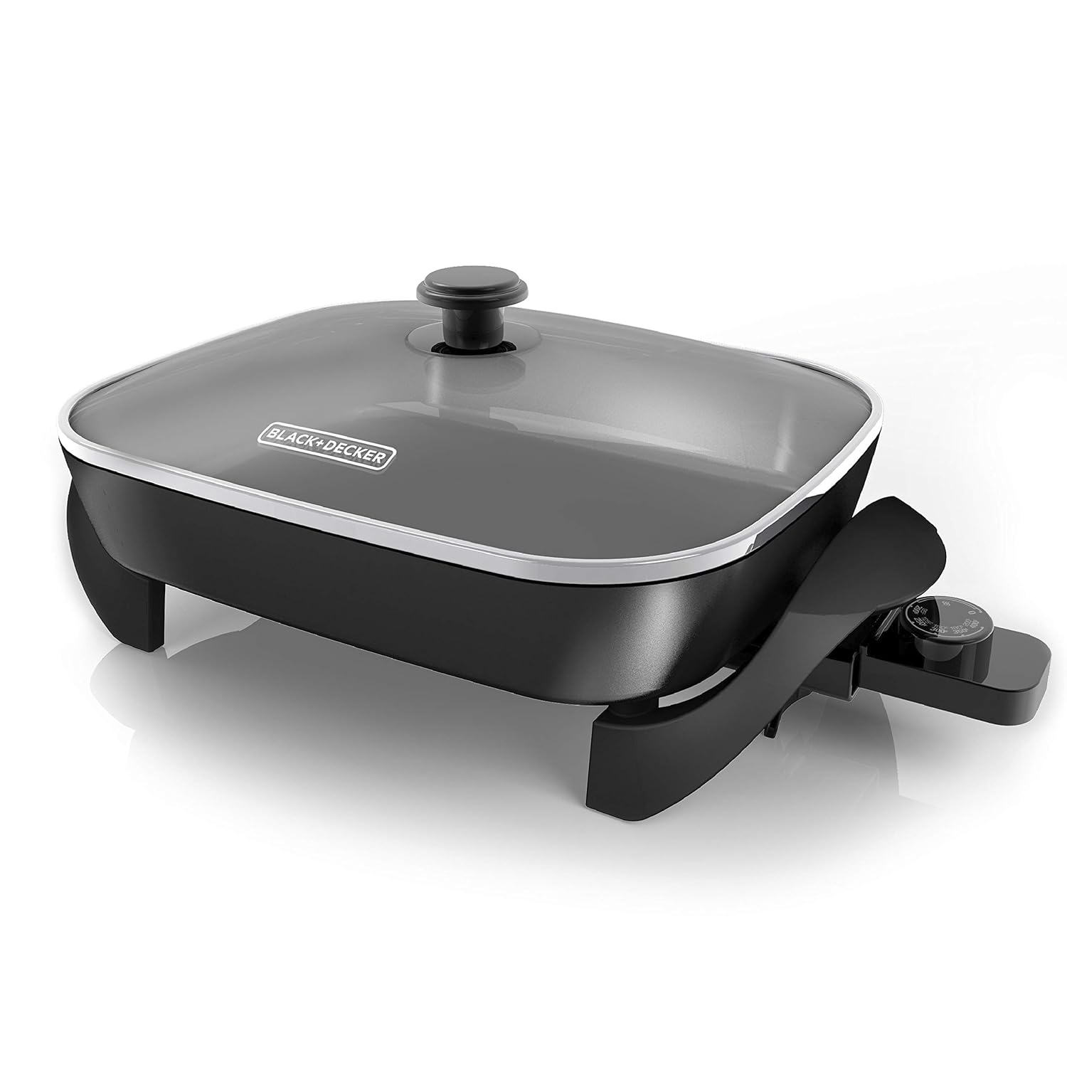 Black and Silver 12" x 15" Nonstick Electric Skillet with Tempered Glass Lid