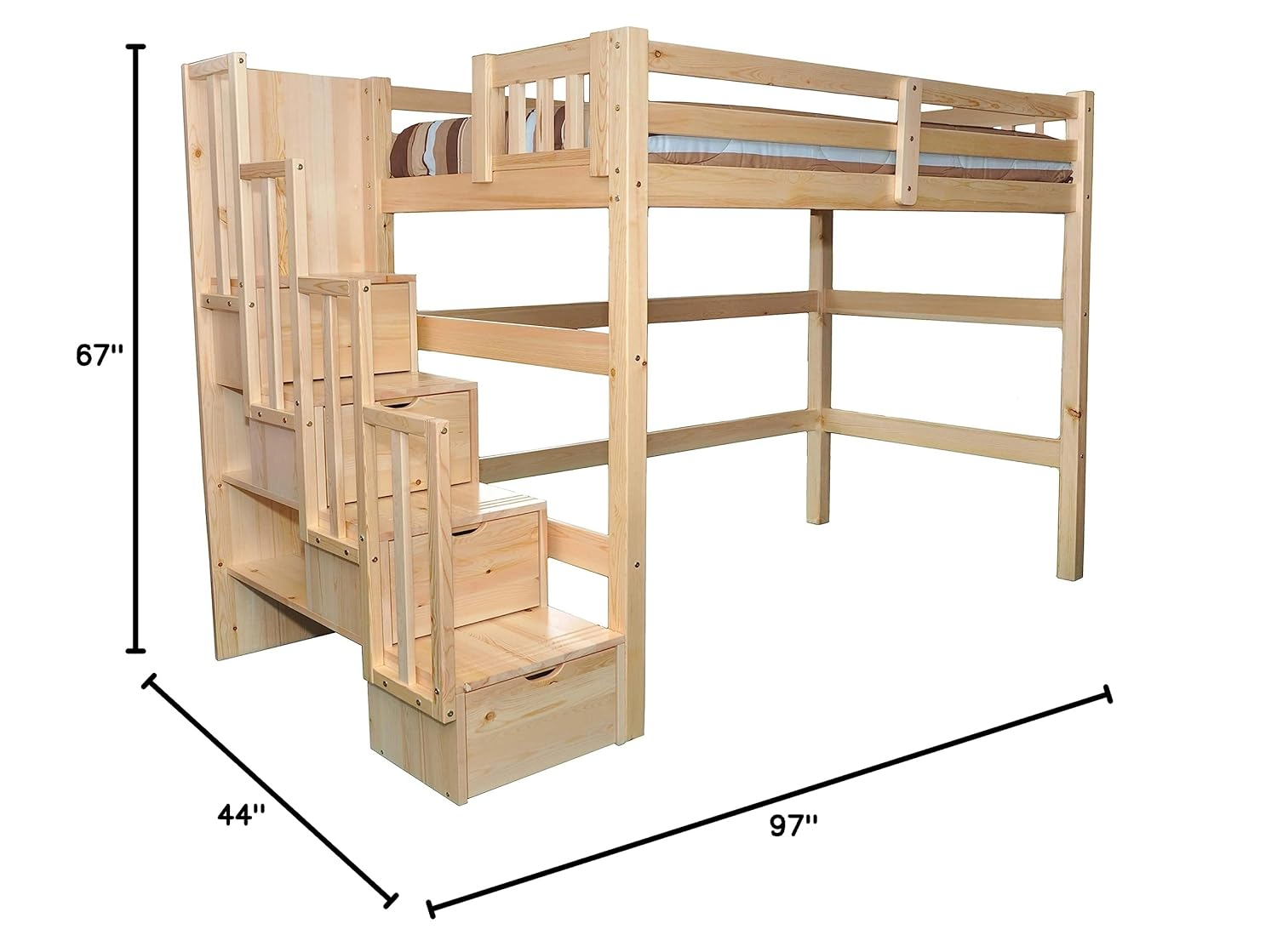 Encore Stairway Twin Loft Bed Natural